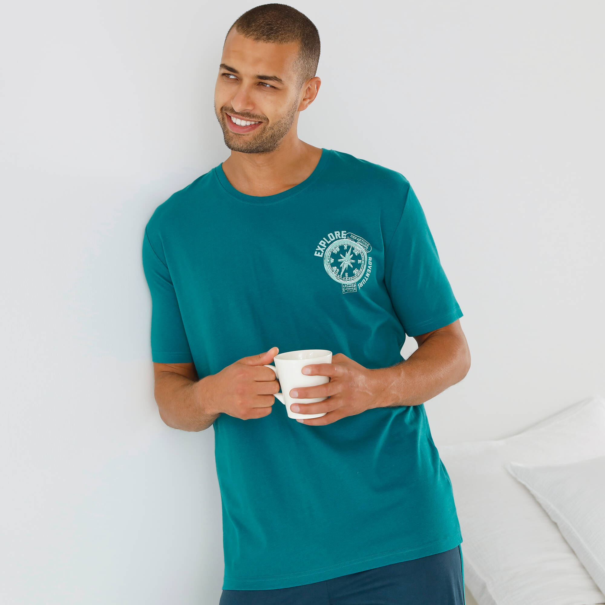 T-shirt pyjama motif poitrine manches courtes  - Blancheporte