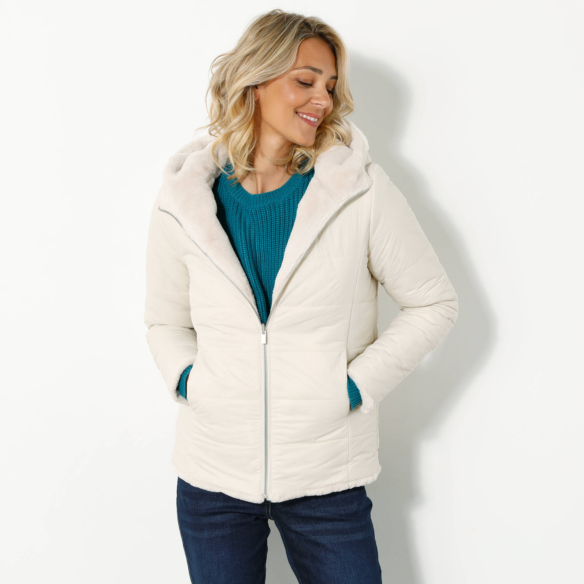 Veste fausse fourrure rversible en doudoune - Blancheporte 90$