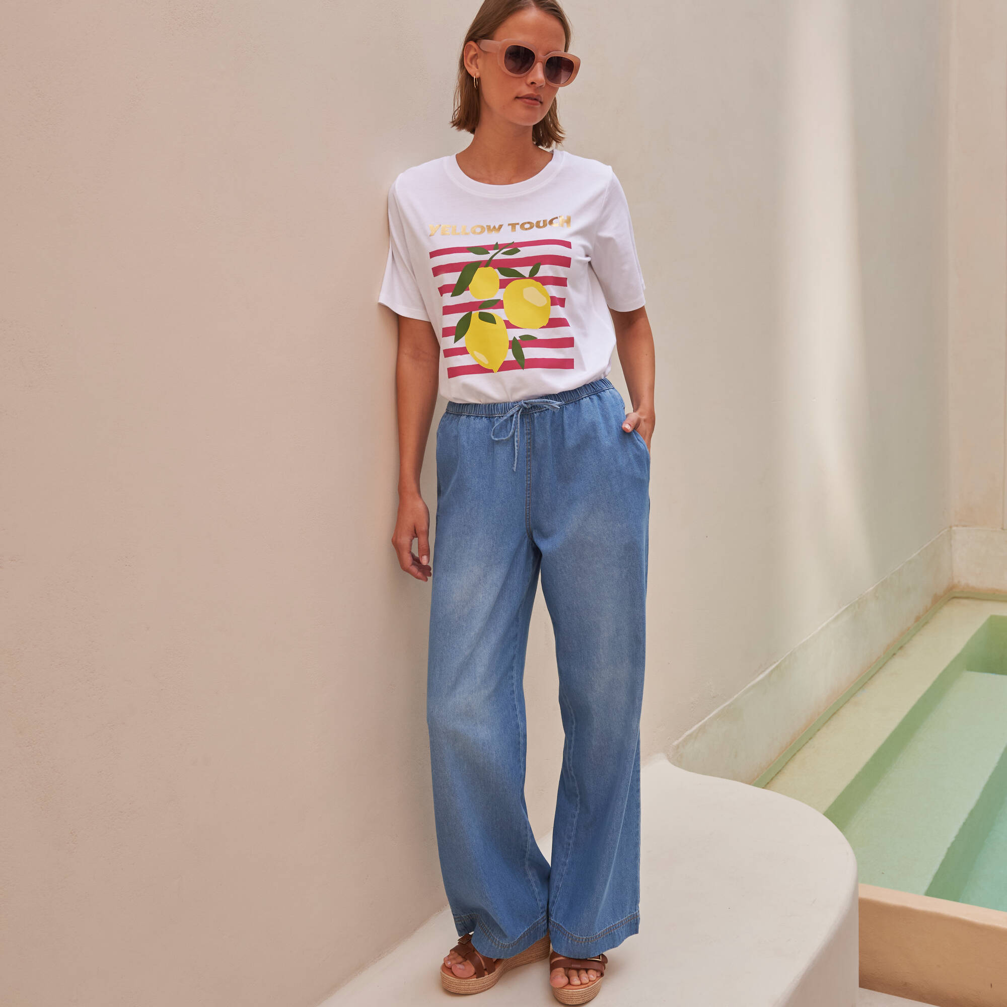Jean large taille lastique denim lger - Blancheporte 38$