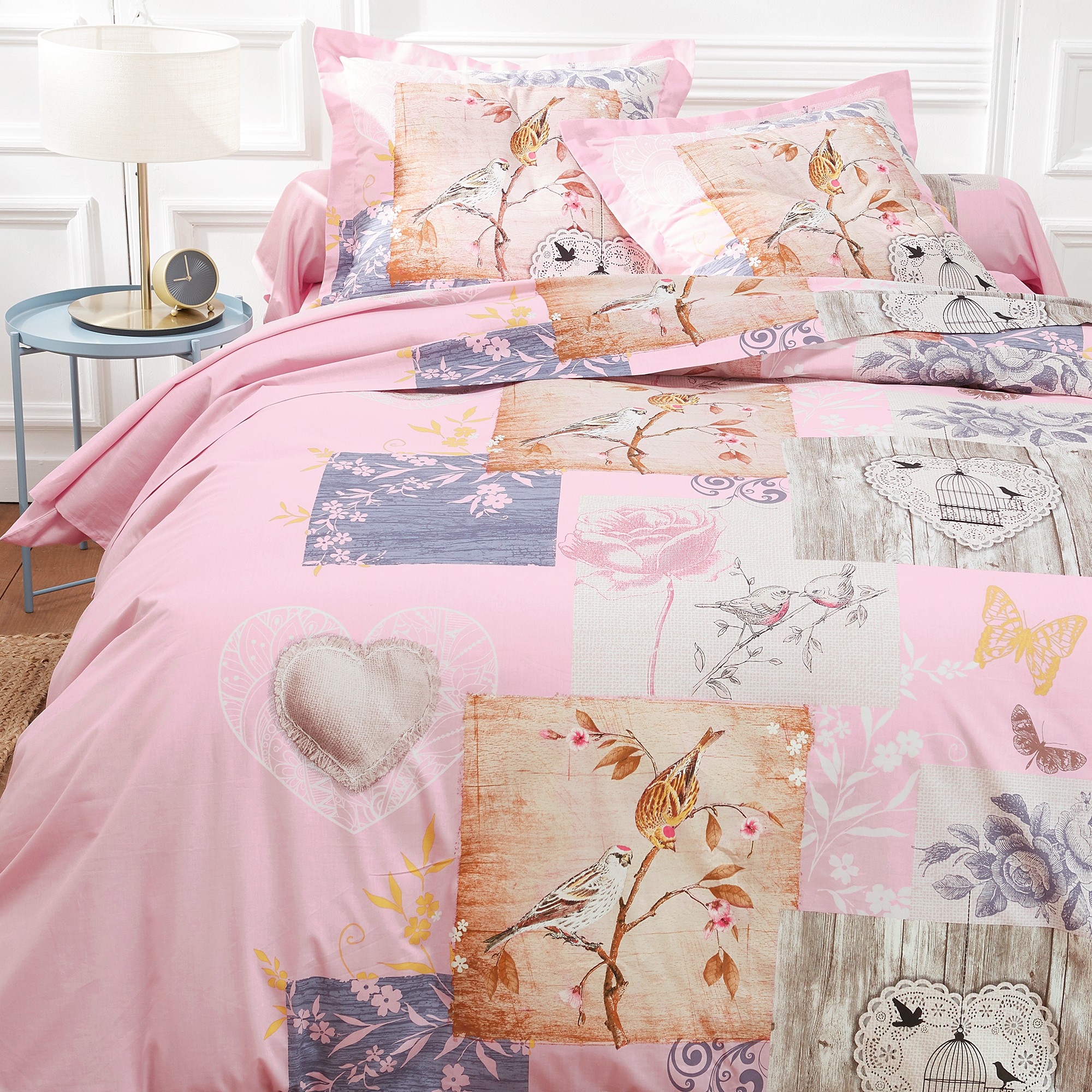 Linge de lit Agathe imprimé - flanelle - Housse De Couette 2 Personnesonnes : 260x240cm - Rose - Col