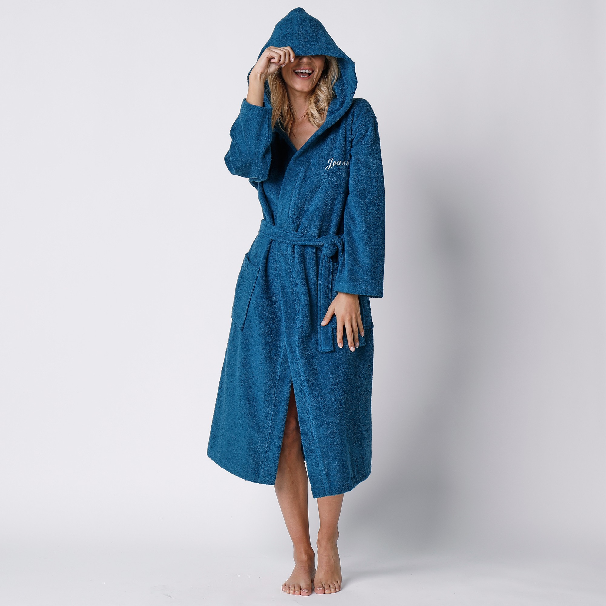 Peignoir mixte adulte col capuche ponge bouclette