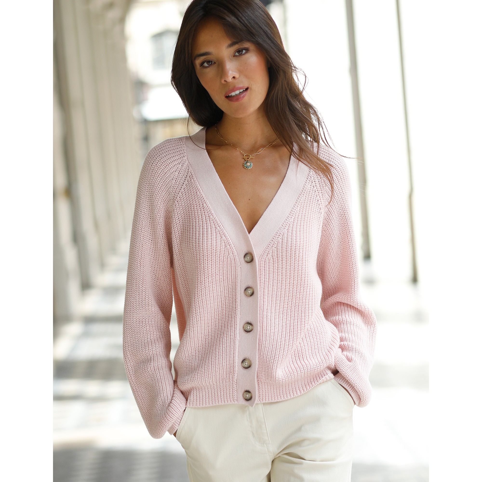 gilet maille rose pale