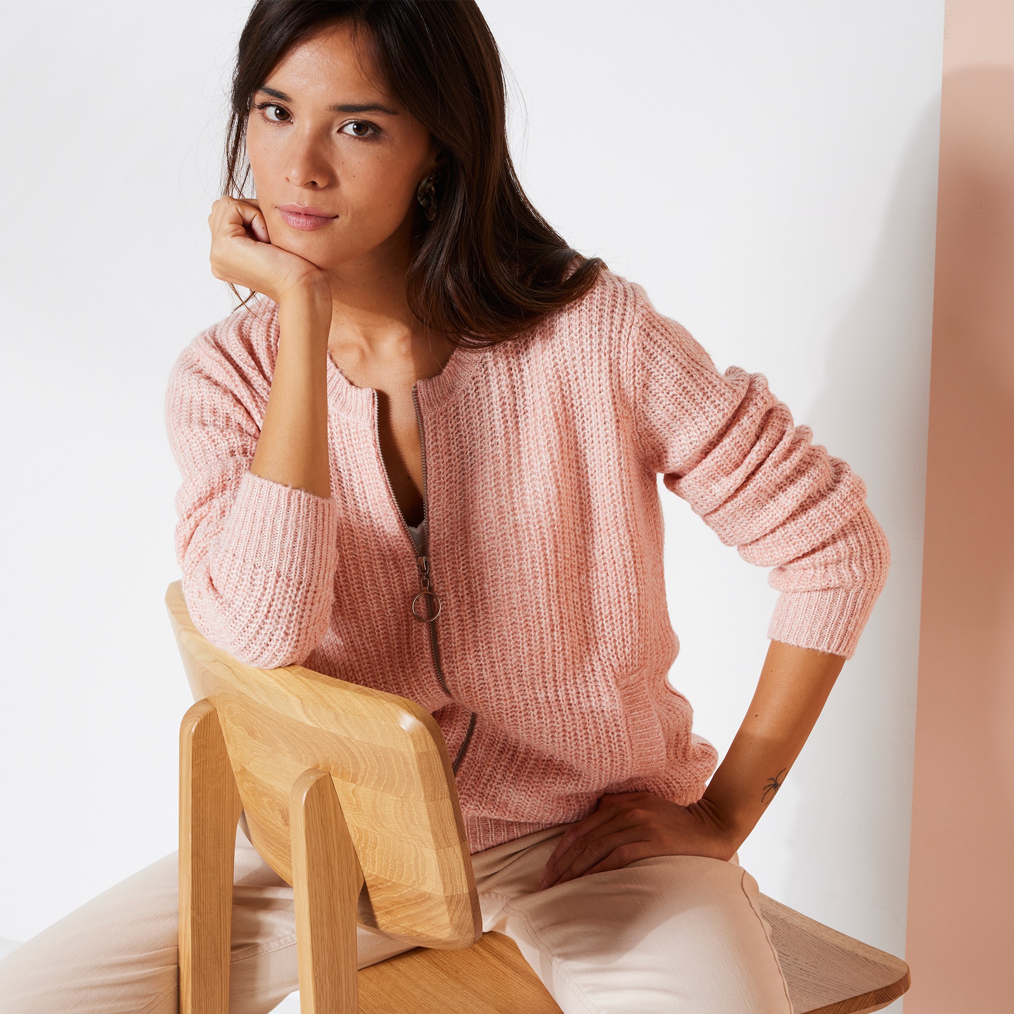 Gilet Zippé Maille Anglaise Toucher Mohair - Blancheporte