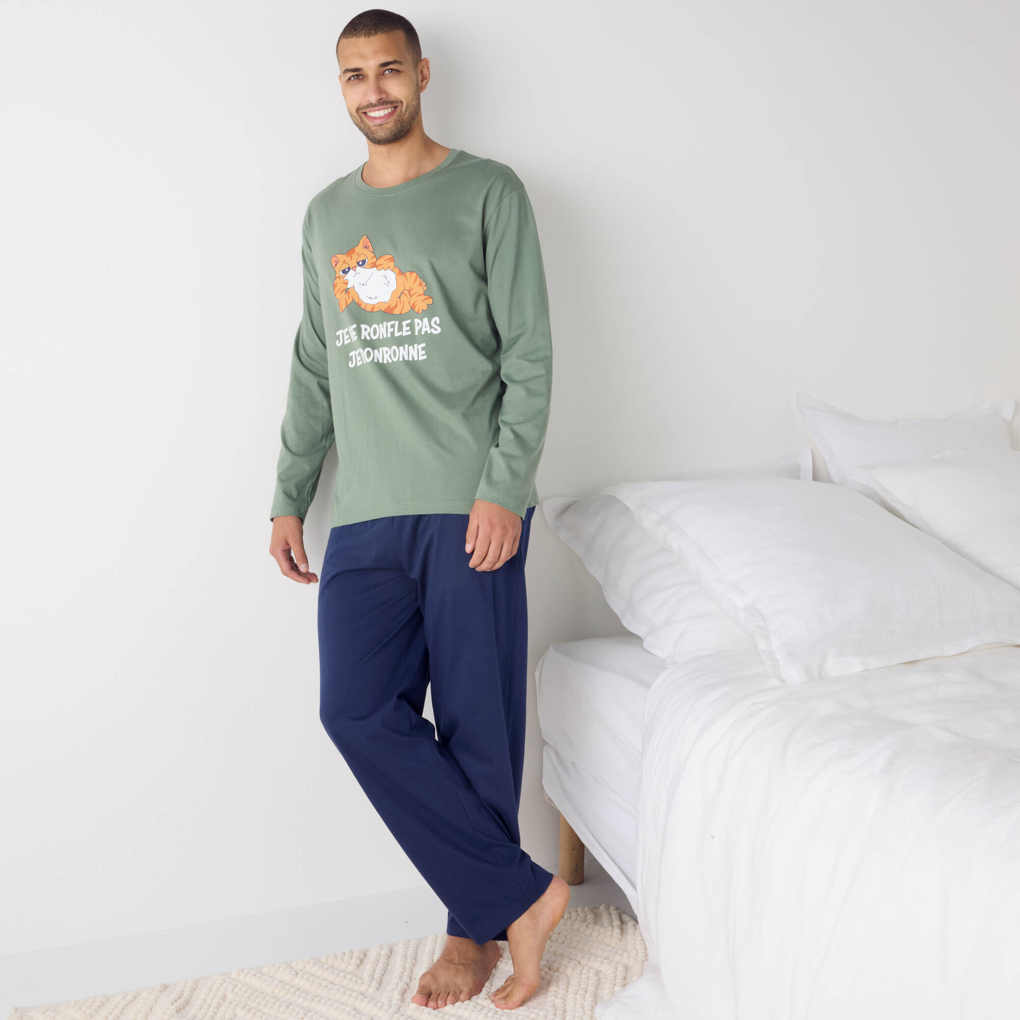 Pyjama coton imprimé message, manches longues - Blancheporte
