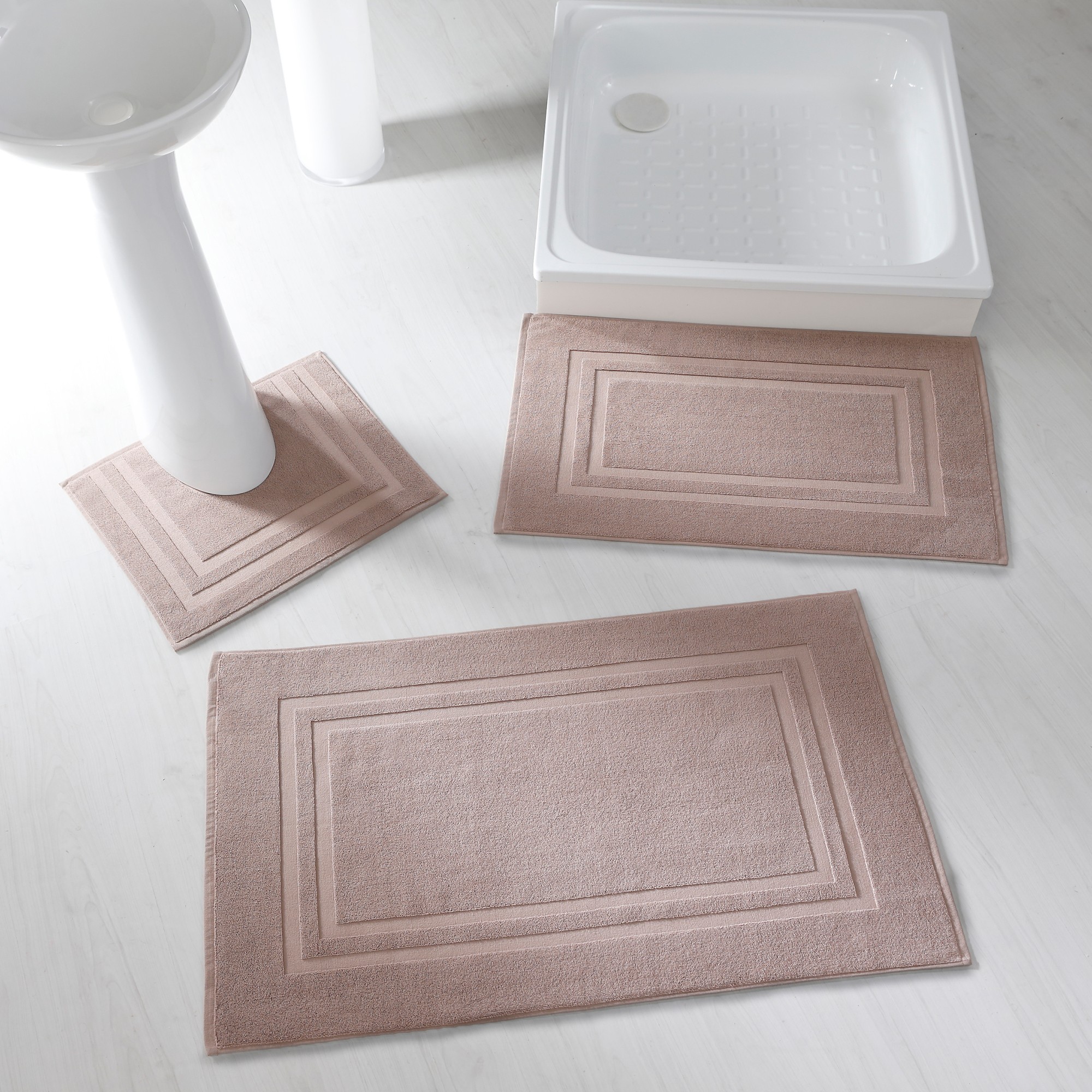 Tapis de bain éponge double liteau - Contour : 50x40cm - Taupe - Colombine