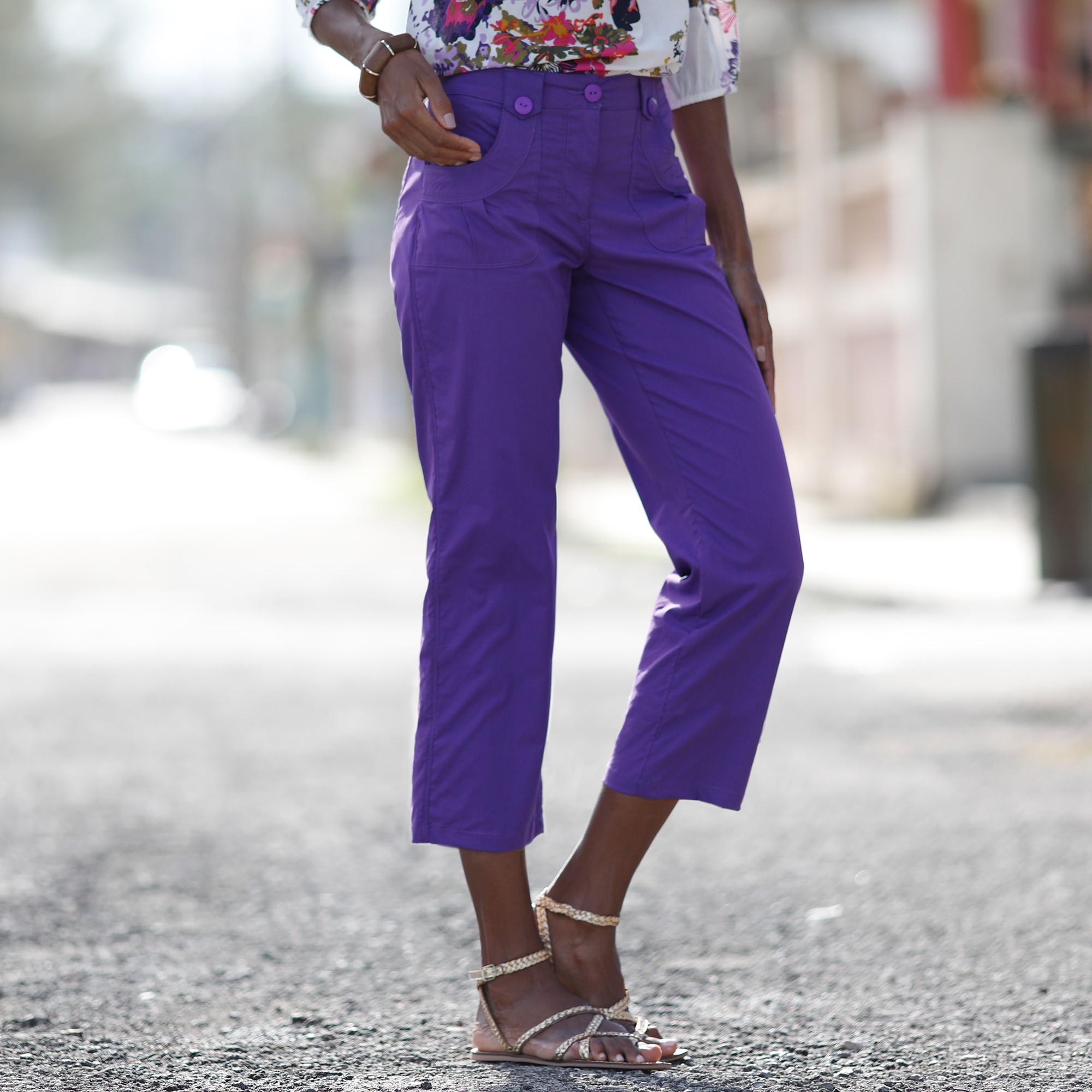 Pantacourt droit stretch, violet Blancheporte