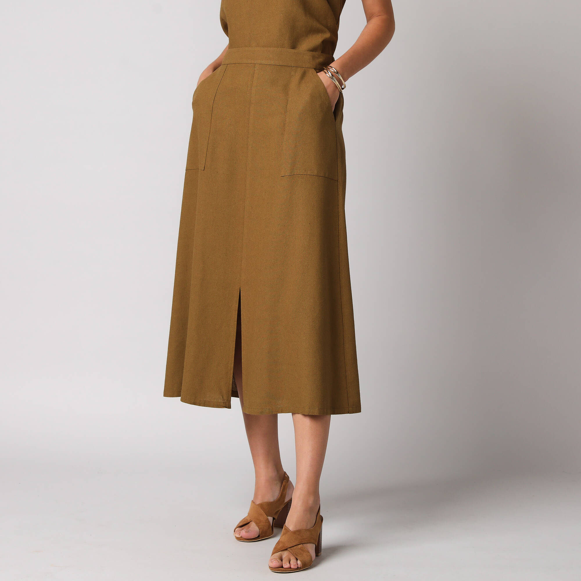 Jupe longue fluide fendue en viscose lin - Blancheporte 36$
