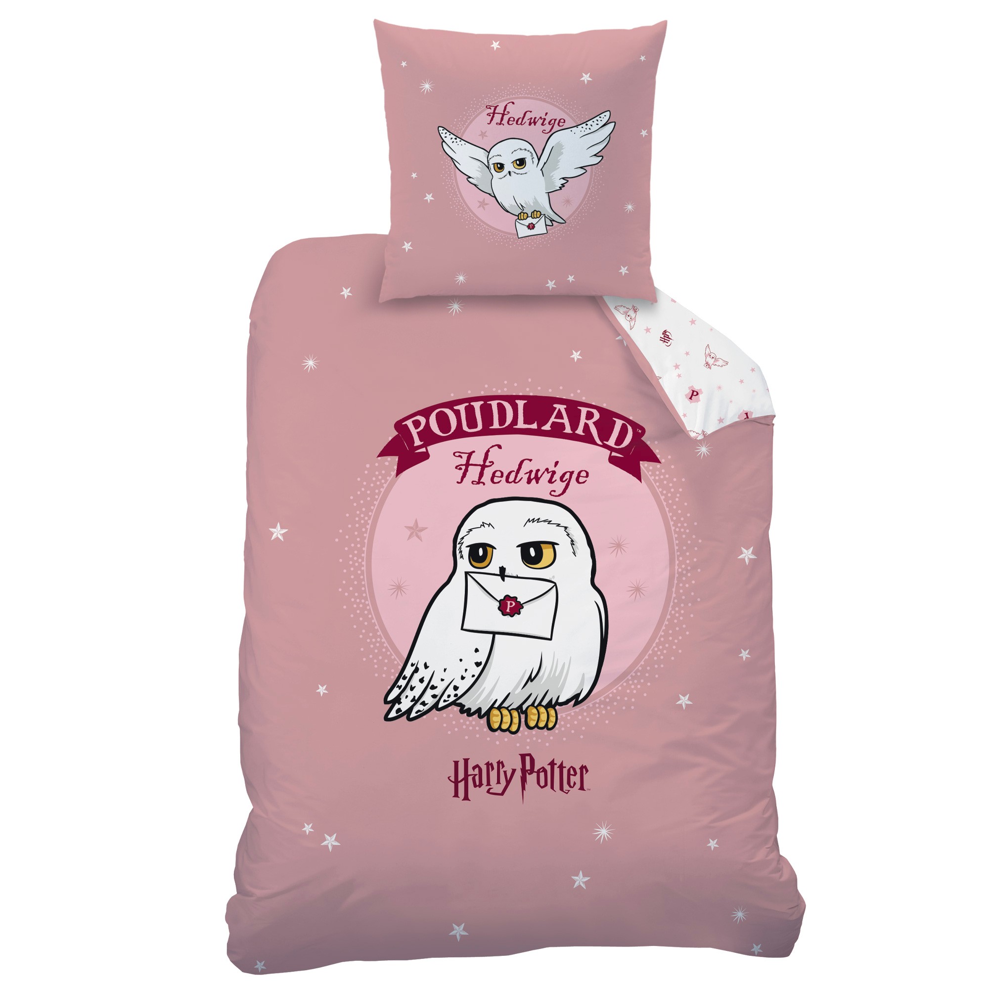 Parure de lit Hedwige Harry Potter® - coton - Drap-housse 1 Personneonne : 90x190cm - Rose - Harry P