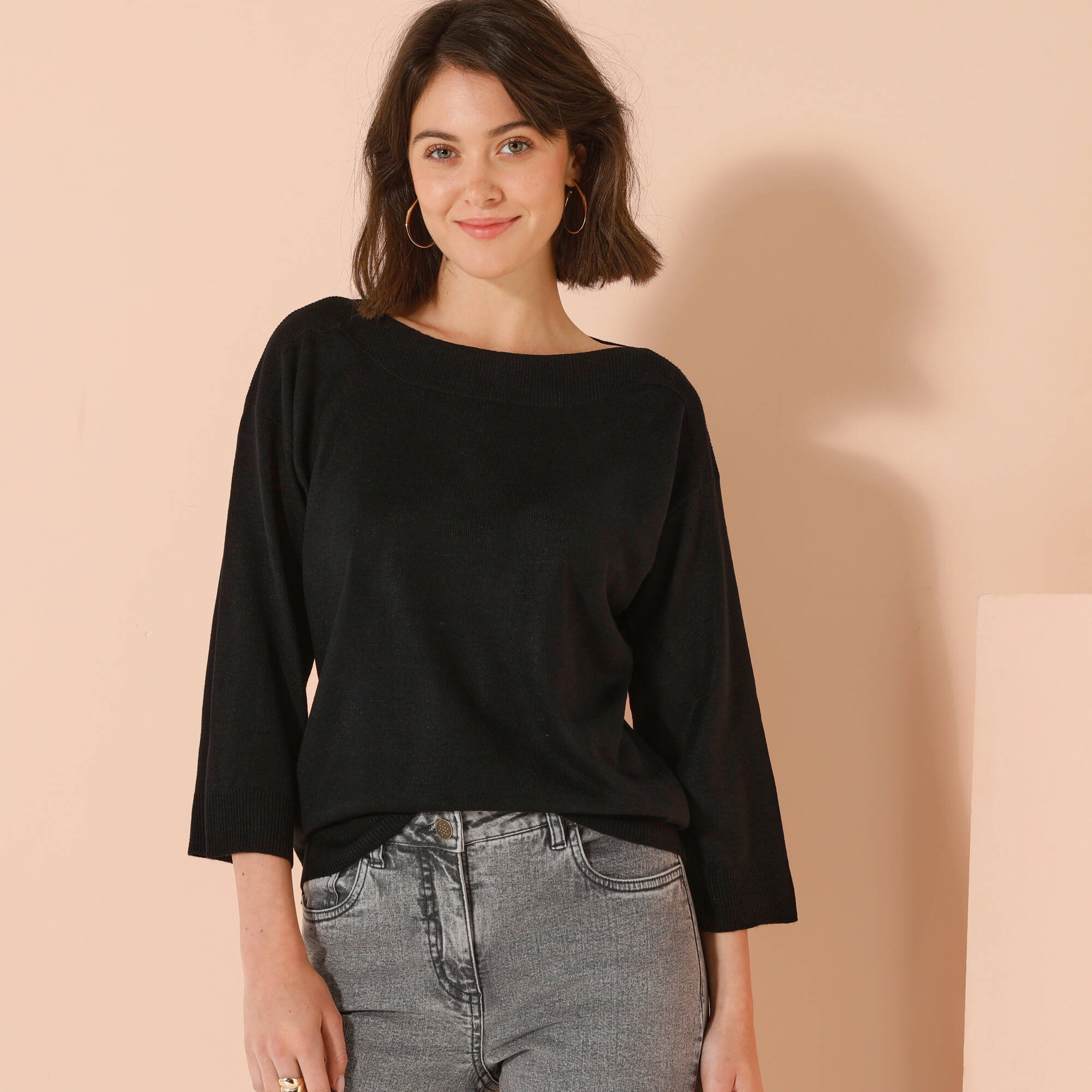Pull Petit Bateau Noir - Taille L - 100% Coton - Occasion Très Bon État