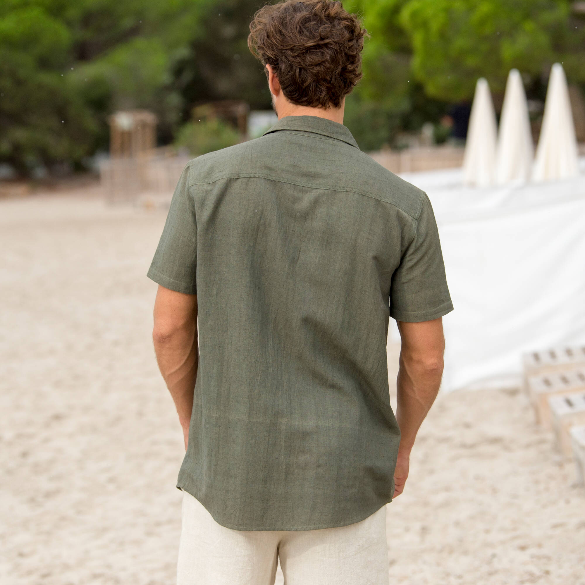Chemise Homme UK Coton Lin Manches Courtes - Col Rabattable, Poche, Légère Et Respirante Grande Taille