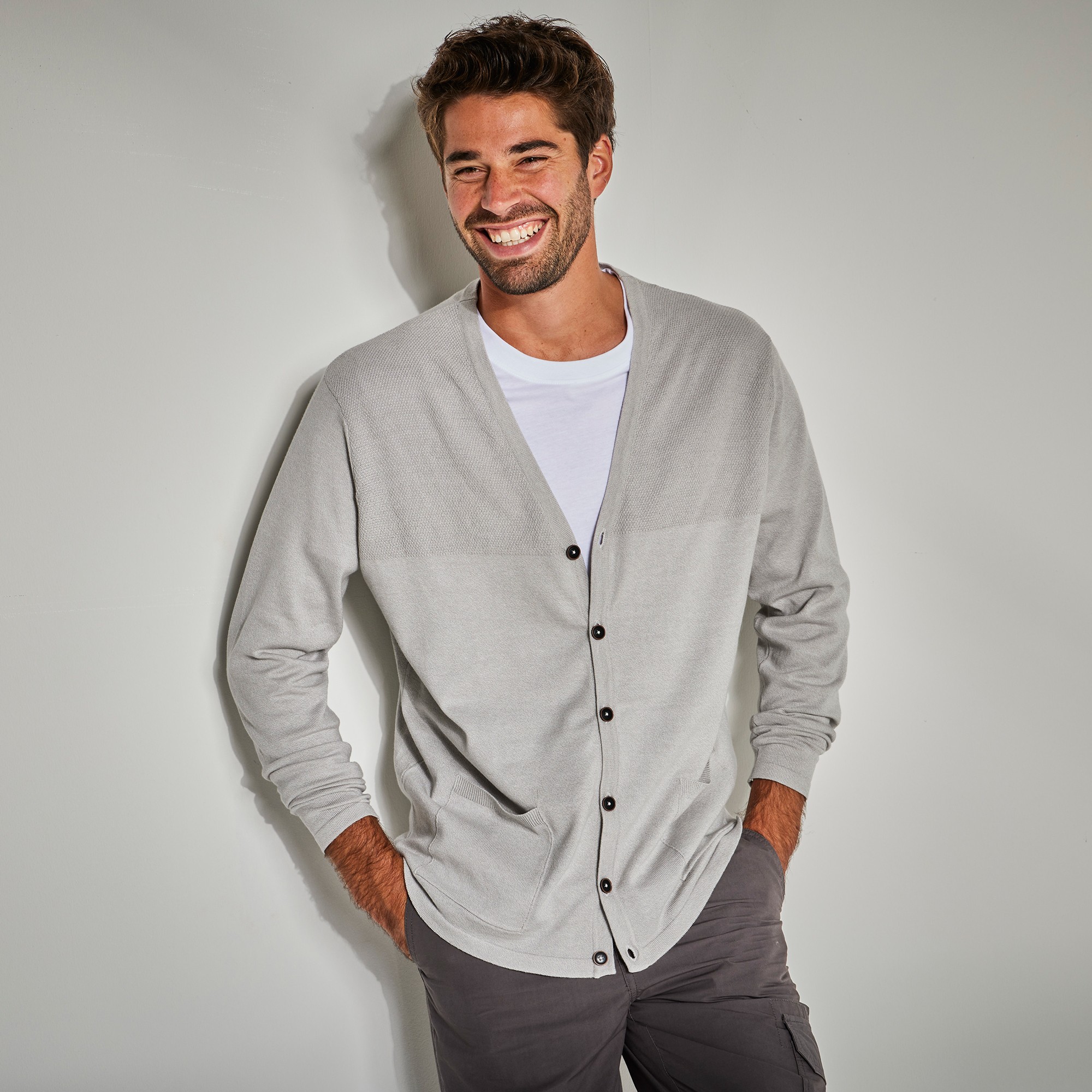 Gilet Col V Boutonné En Coton Mélangé - Blancheporte