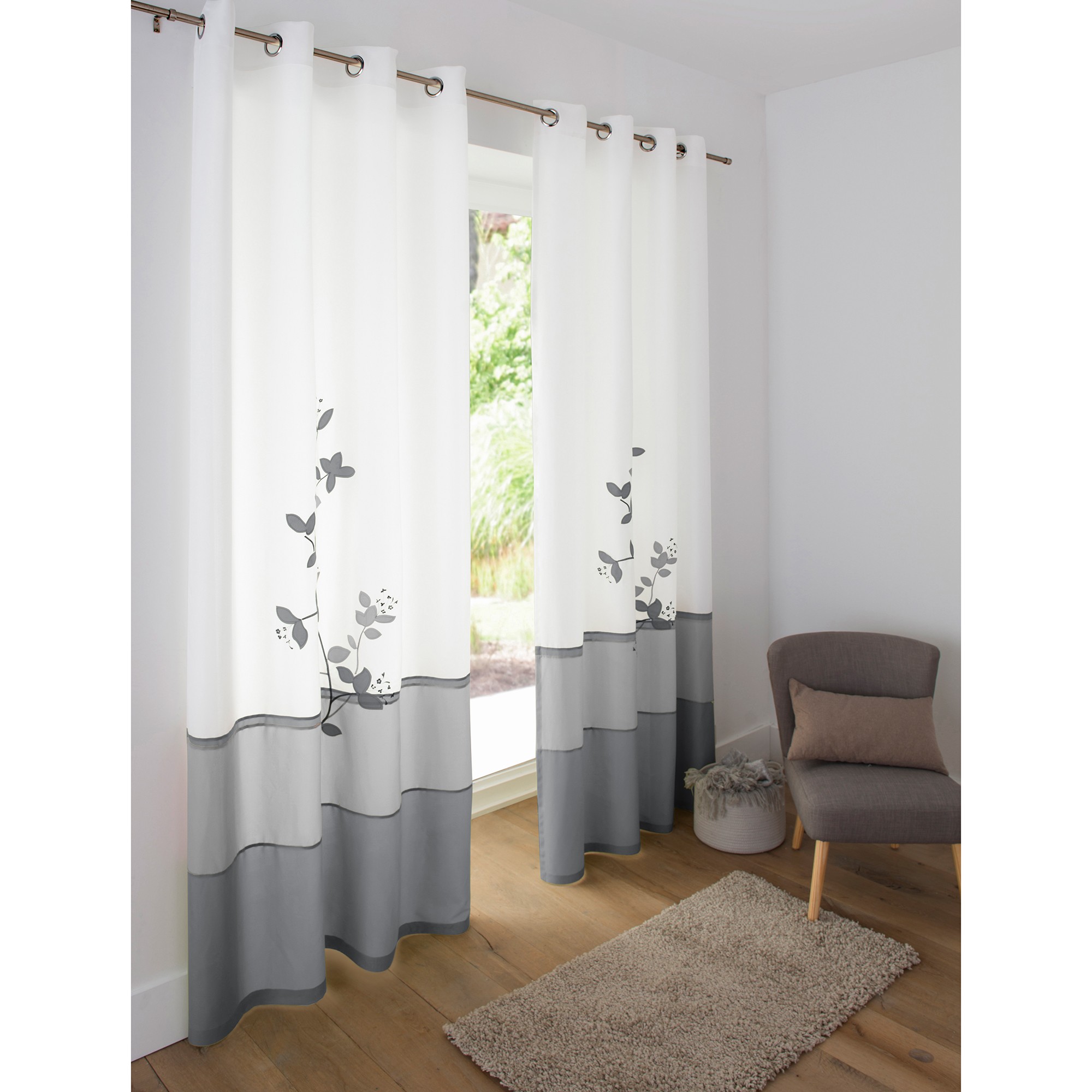 Rideau Panneau Voile Motif Orchidée Finition Oeillets - Blancheporte