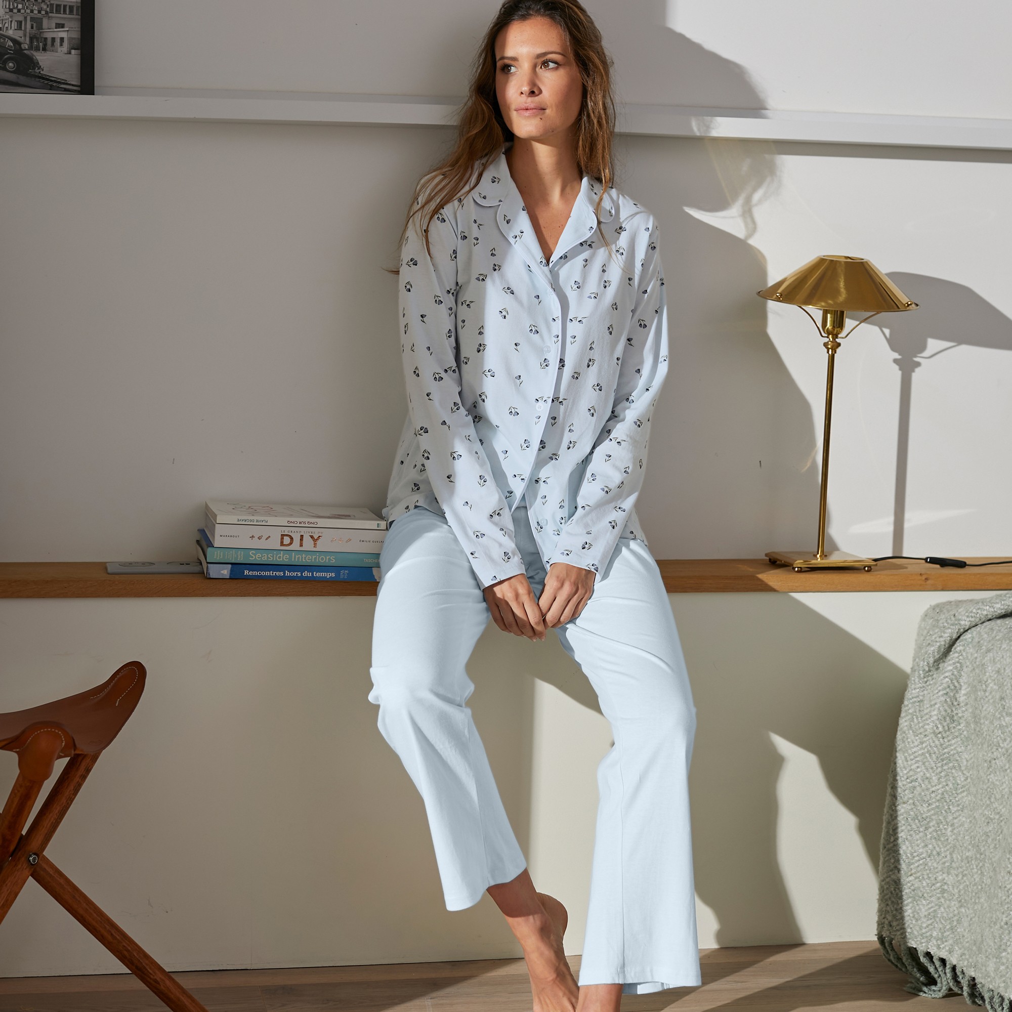 Pyjama imprime tulipes col tailleur manches longues