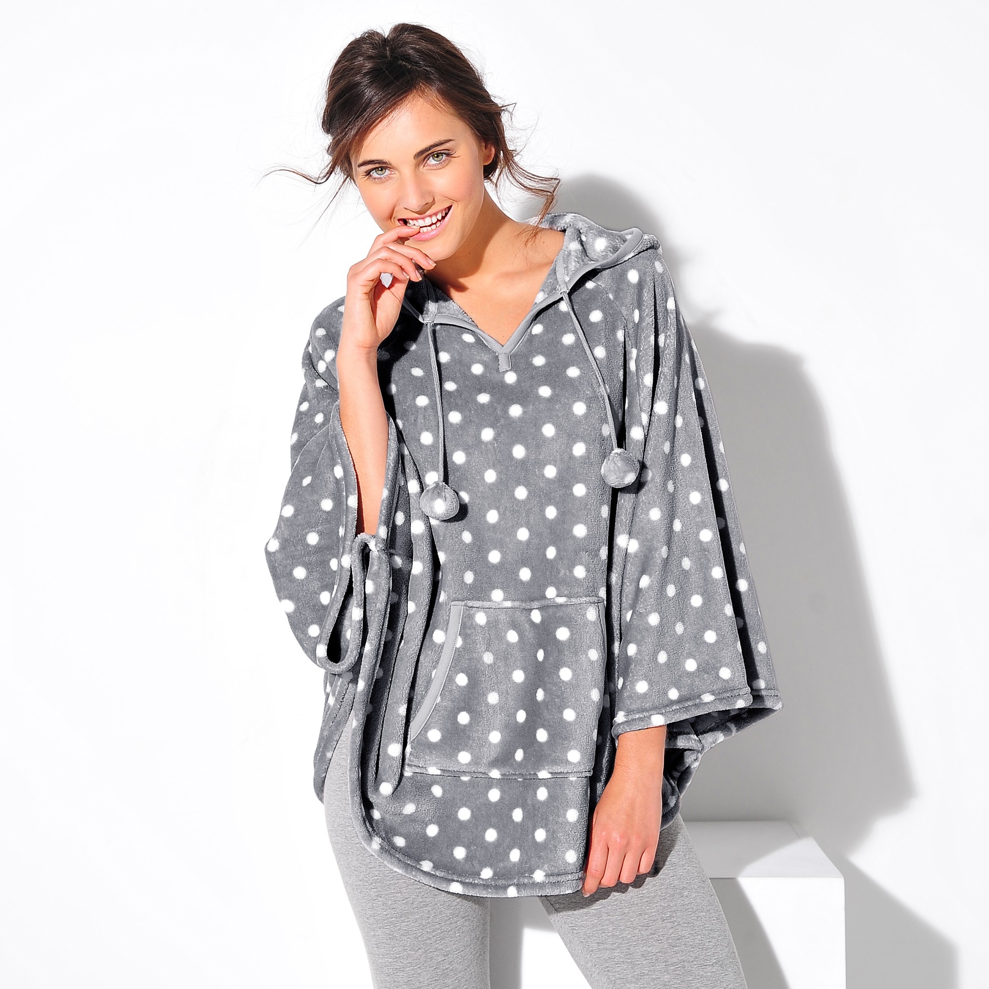 Poncho À Capuche, Maille Polaire Toucher Peluche - Blancheporte