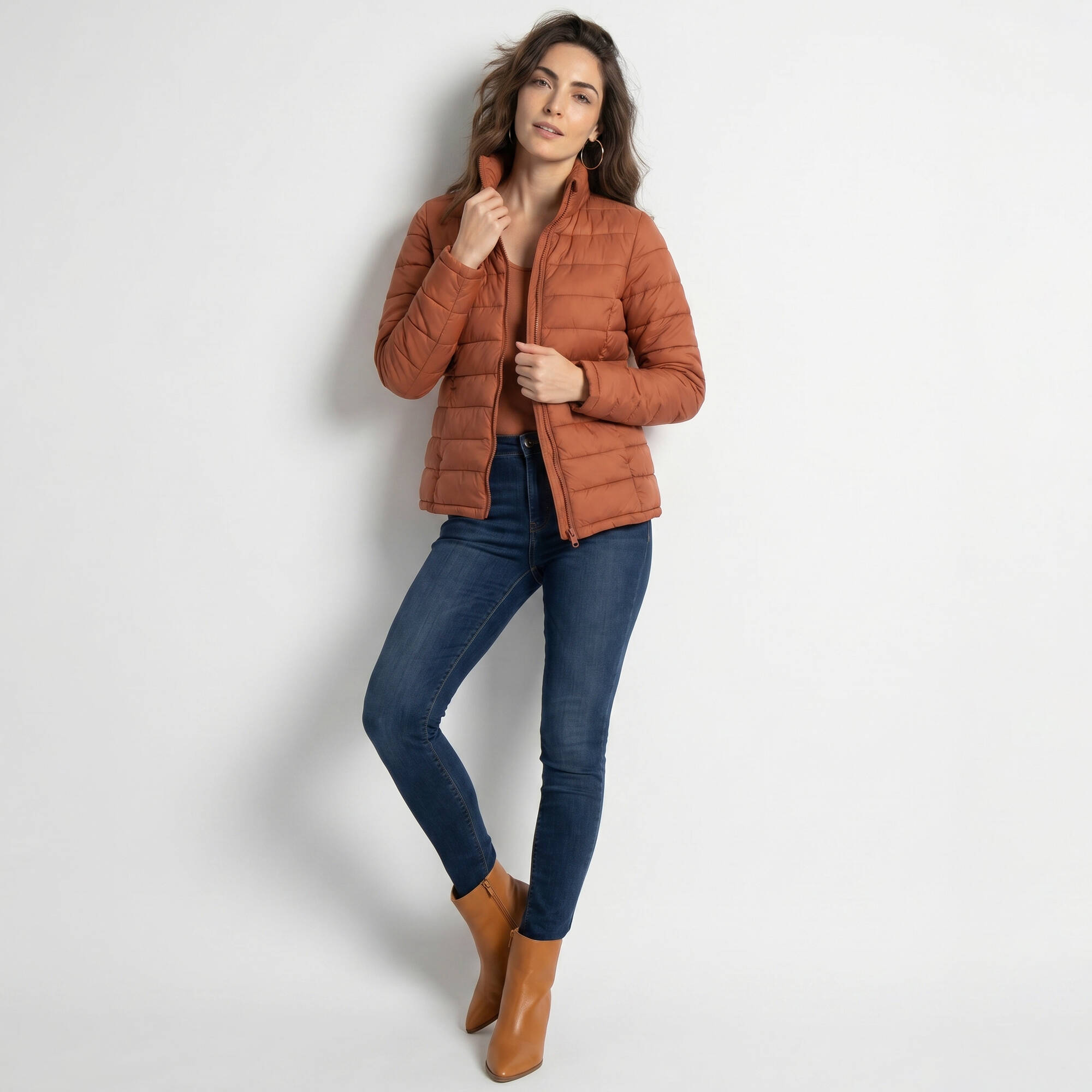 Doudoune zippe courte col montant unie dperlante - Blancheporte 70$