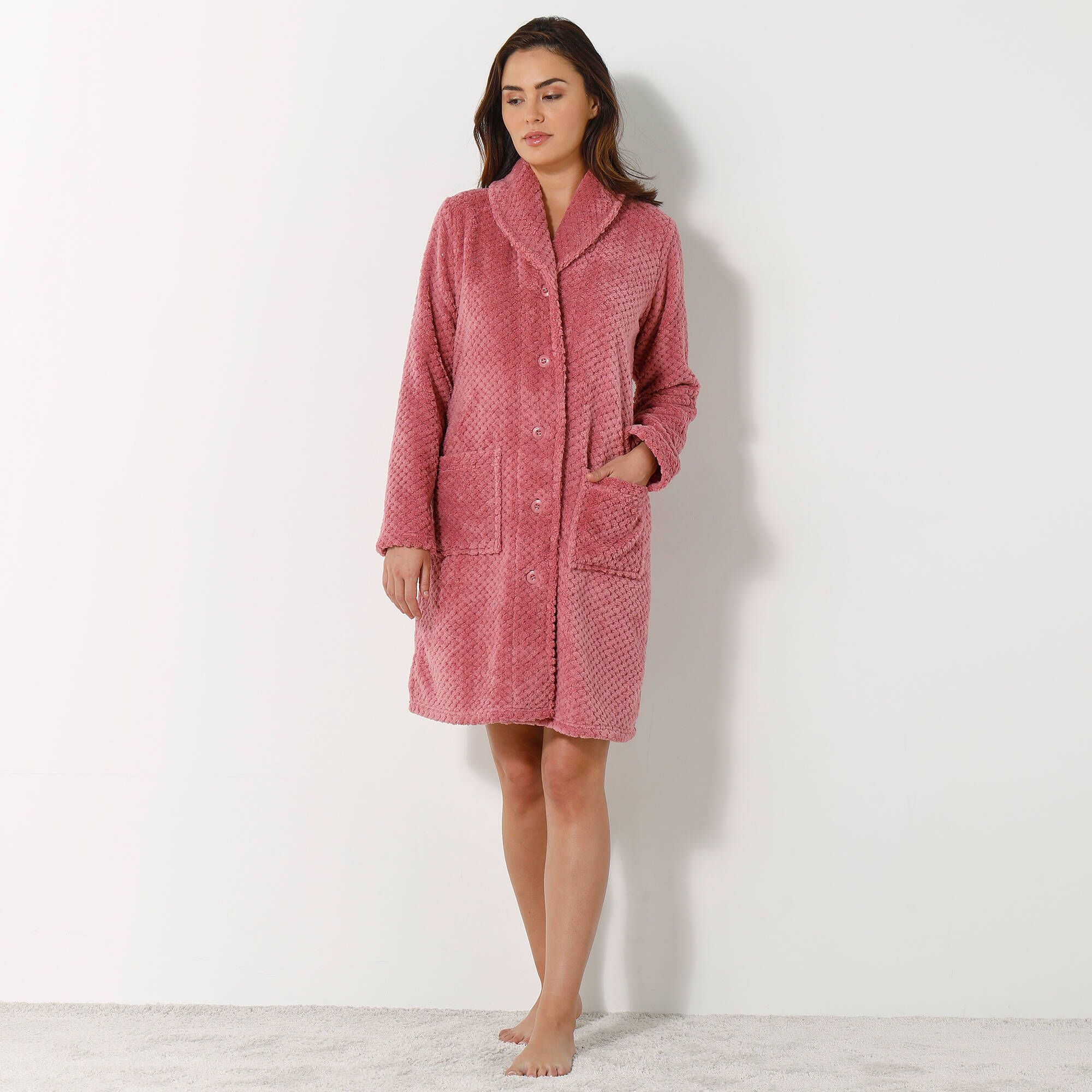 Robe de chambre maille polaire col chale Longueur 95 cm