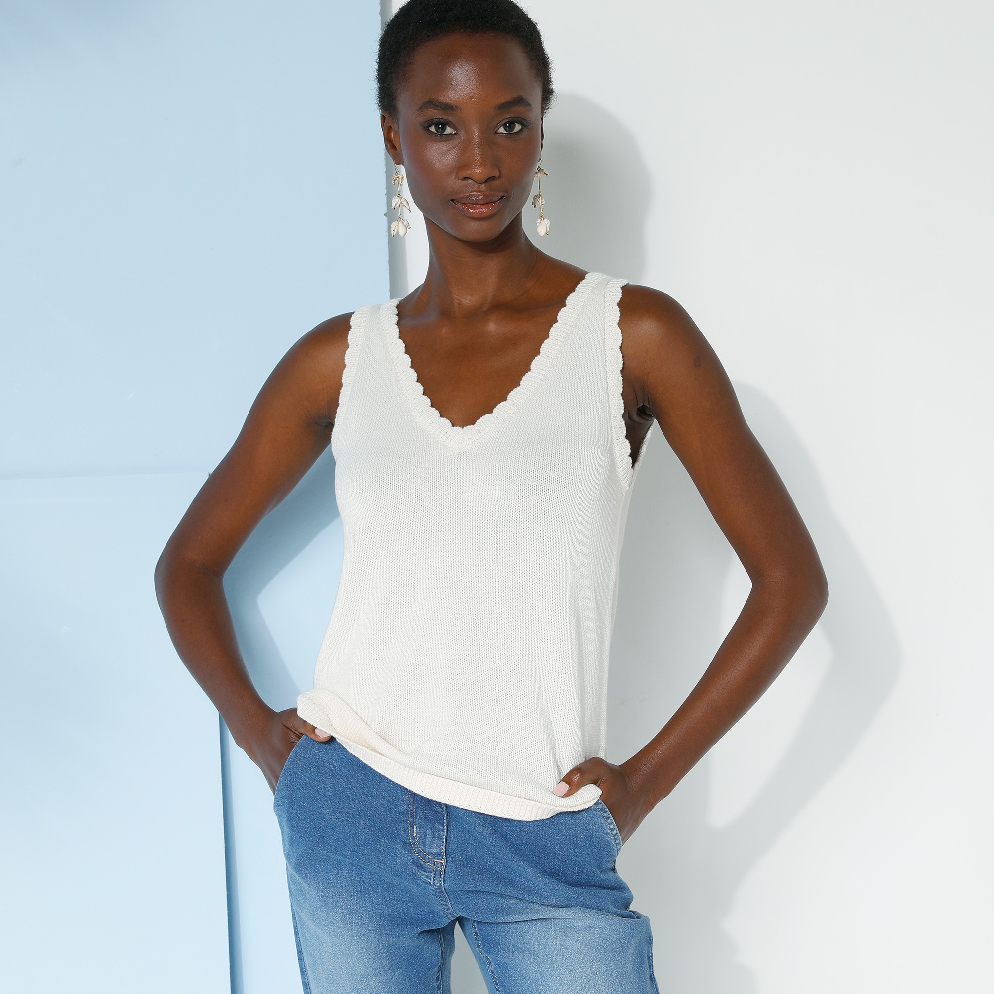 Débardeur Maille Col V, Finitions Écailles - Blancheporte