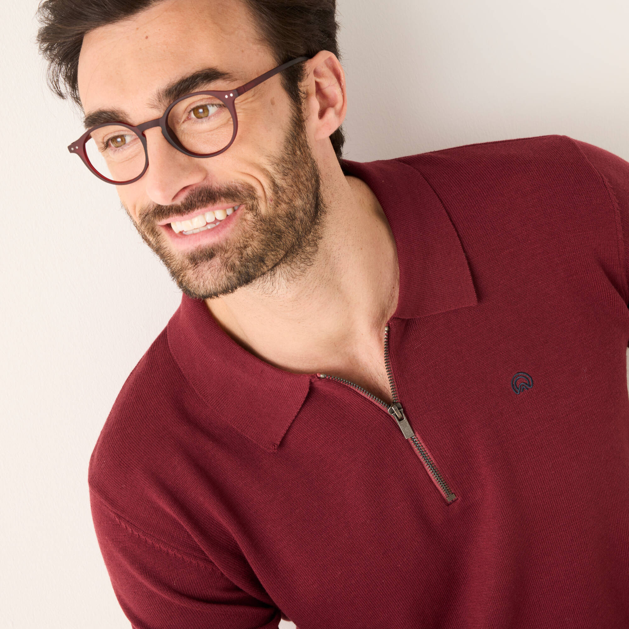 Pull fin col polo zipp broderie poitrine - Blancheporte 10$