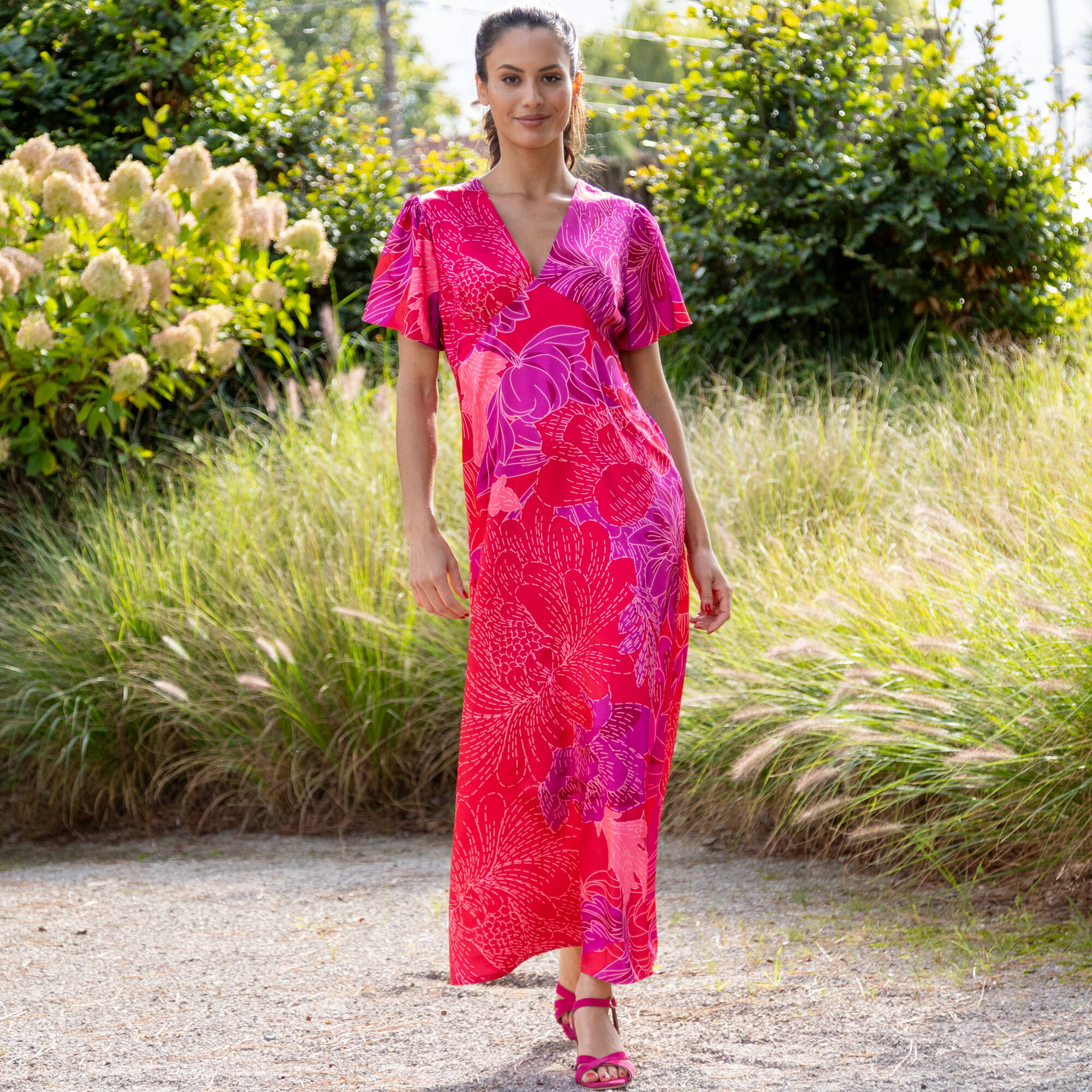 Robe Longue Satinée, Imprimé Floral - Blancheporte