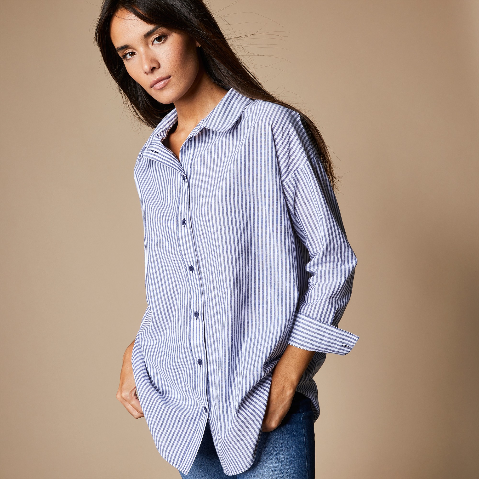 Chemise longue ray e base liquette bleu blanc Blancheporte