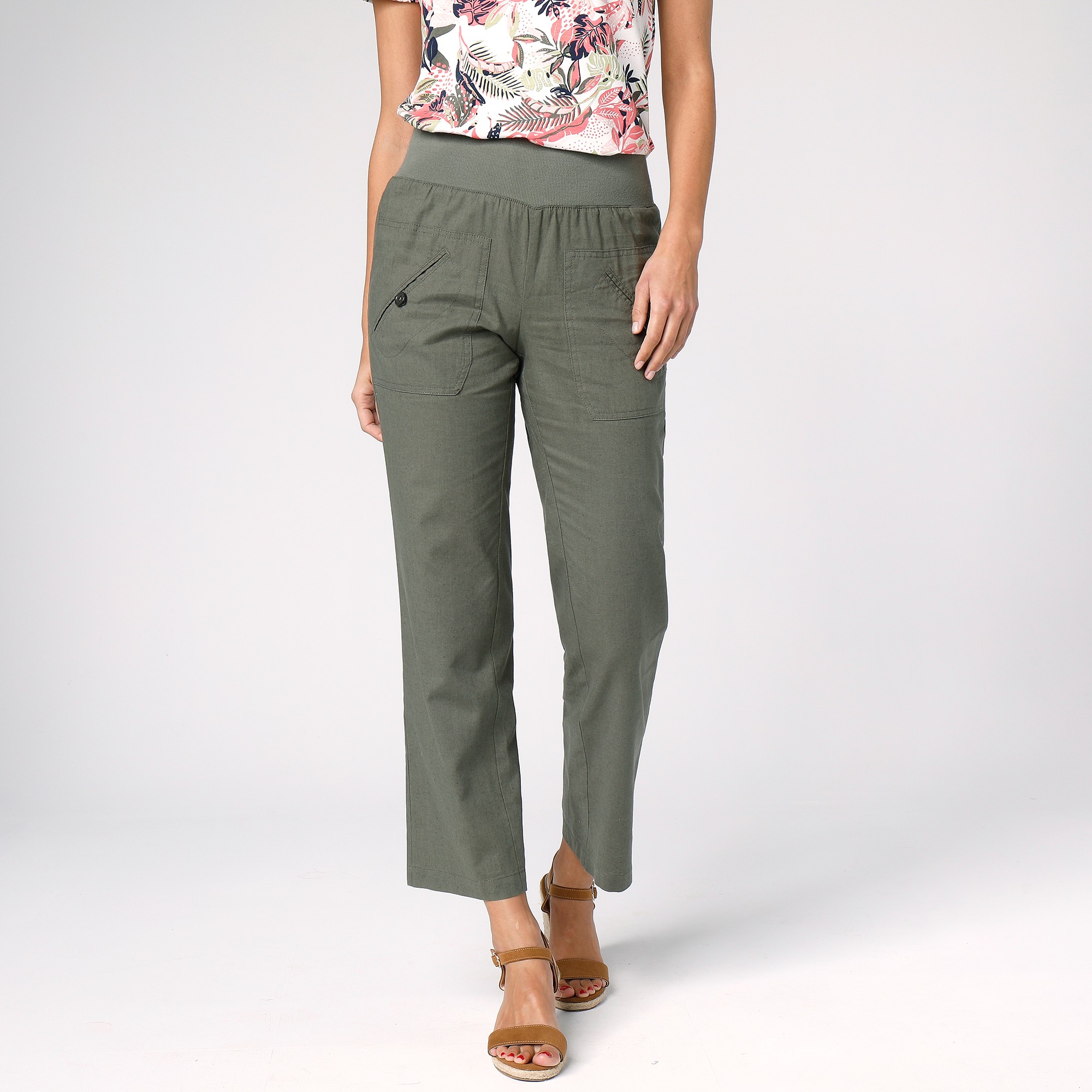 Pantalon Coupe Droite 7/8ème Taille Élastiquée, Lin Coton - Blancheporte