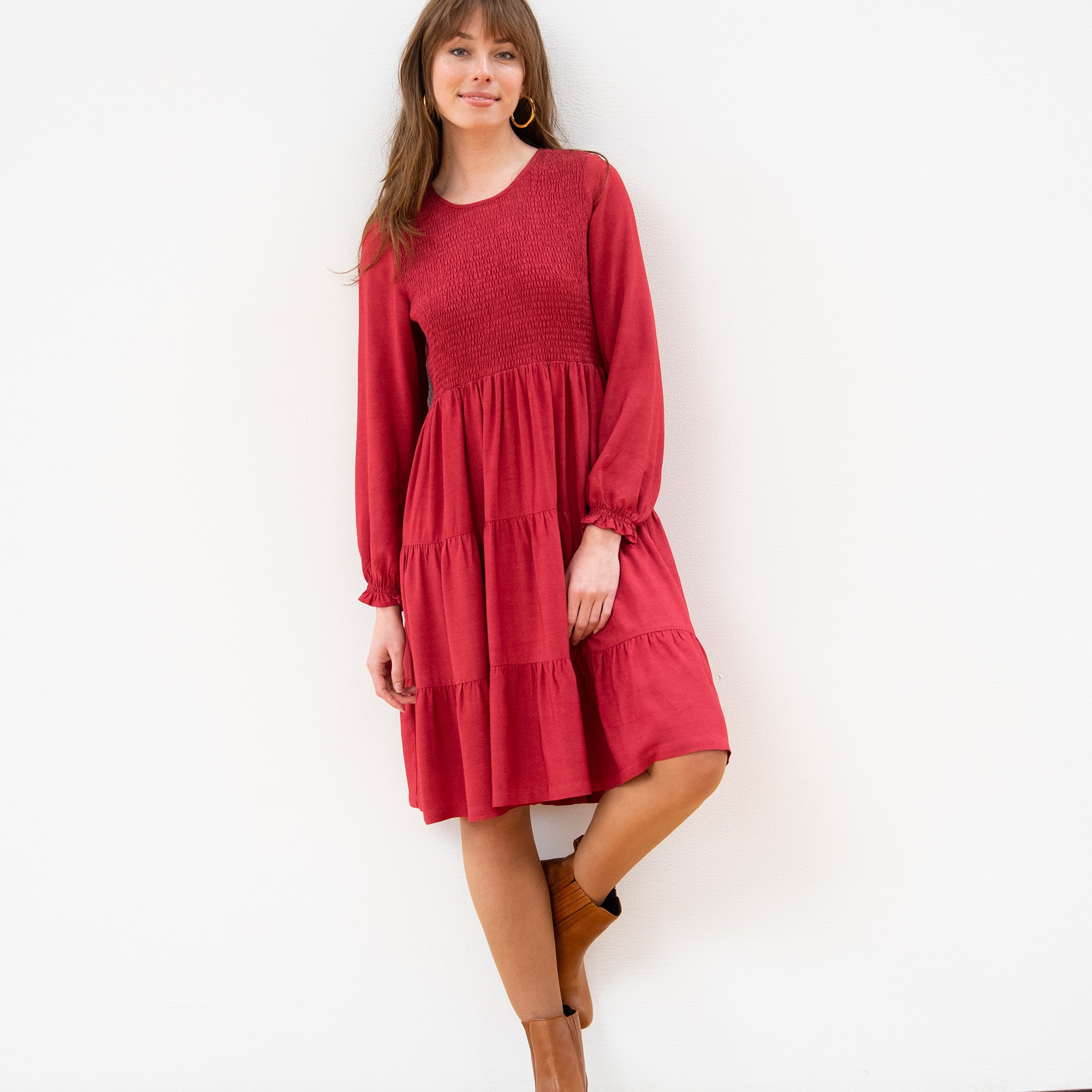 Robe Smockée Manches Longues Unie - Blancheporte