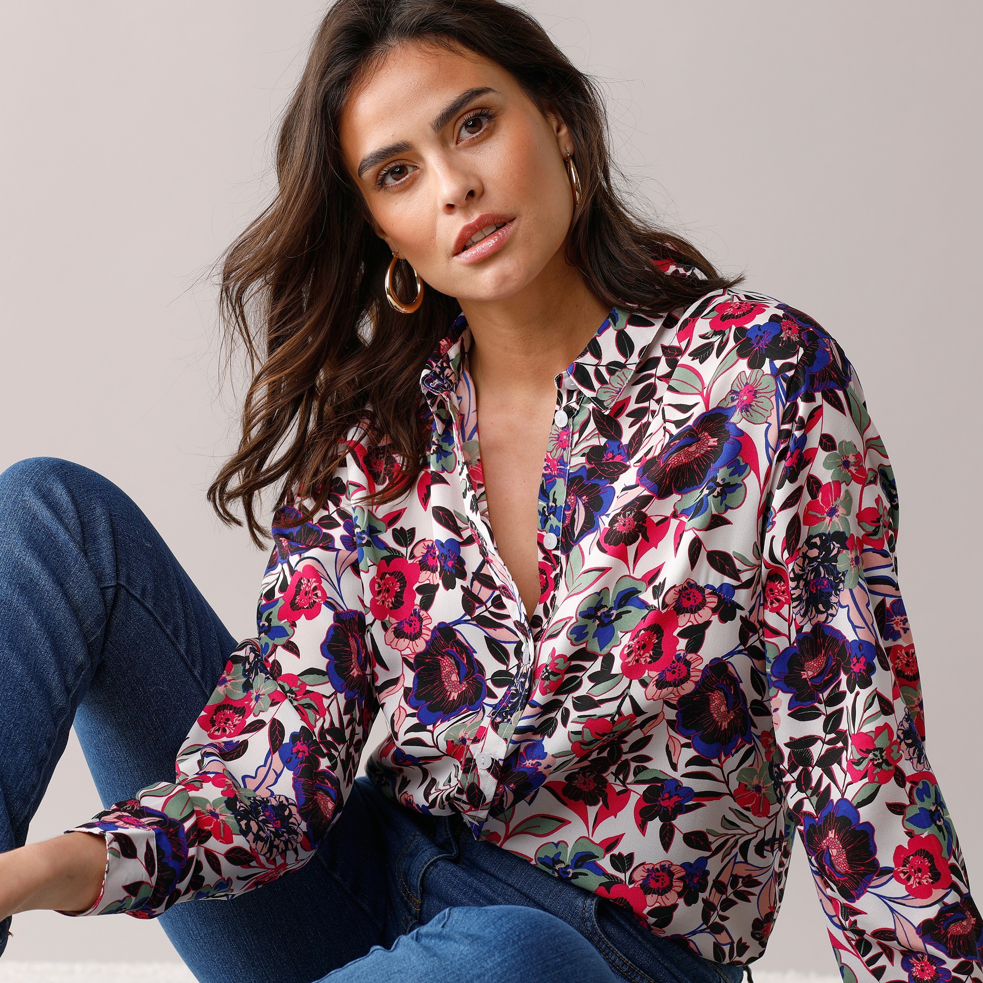 Chemisier Boutonné Imprimé Fleurs En Polyester Recyclé(1) - Blancheporte