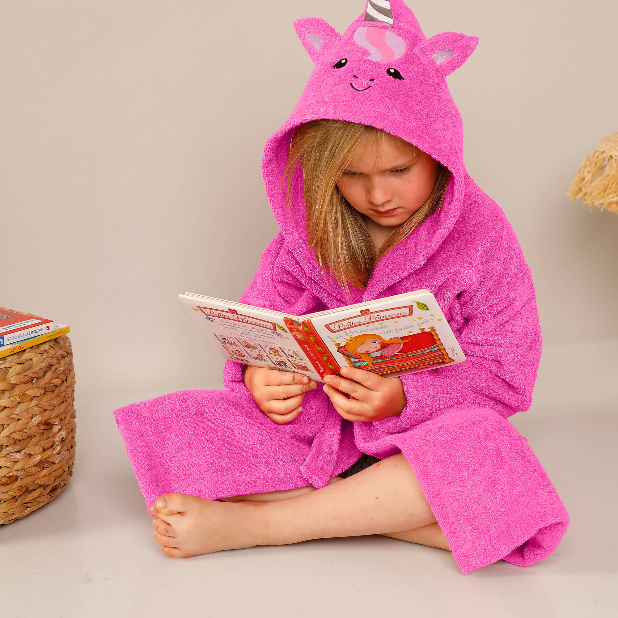 Peignoir de bain enfant licorne a capuche eponge coton 340 g m fuchsia Blancheporte