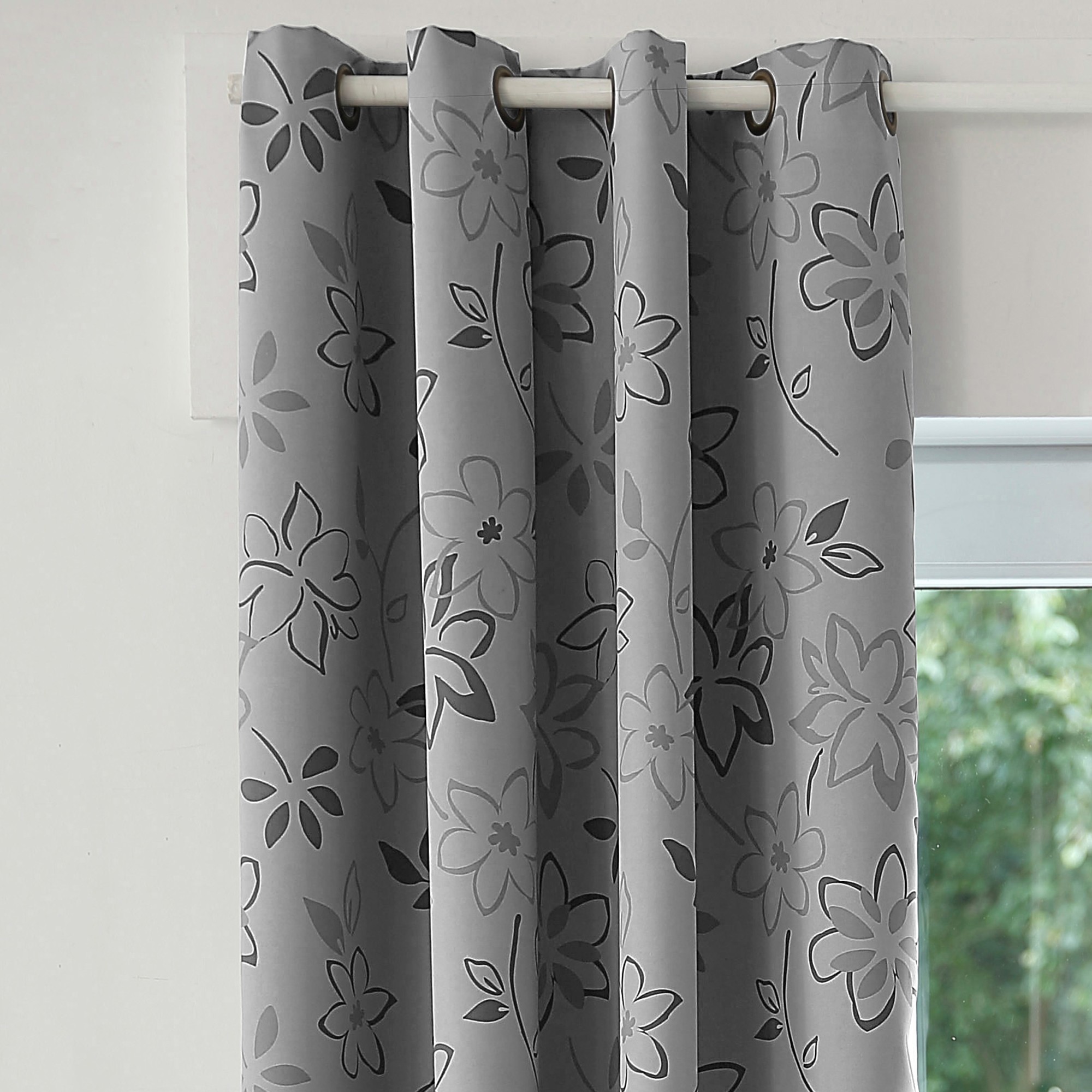 Rideau occultant imprimé fleuri finition oeillets - Rideau Occultant : Largeur 140 X Longueur 260cm