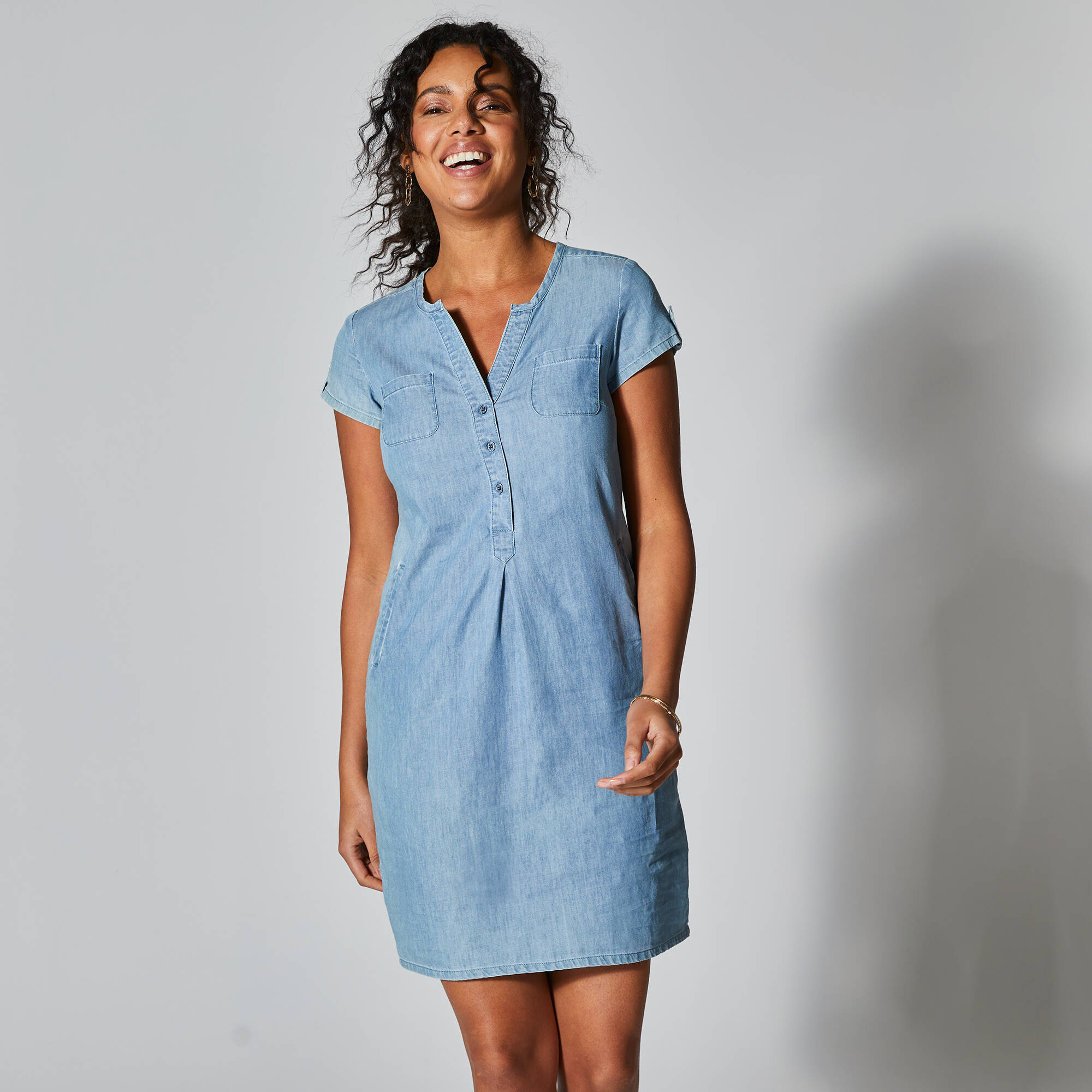 Robe col tunisien denim leger bleached Blancheporte