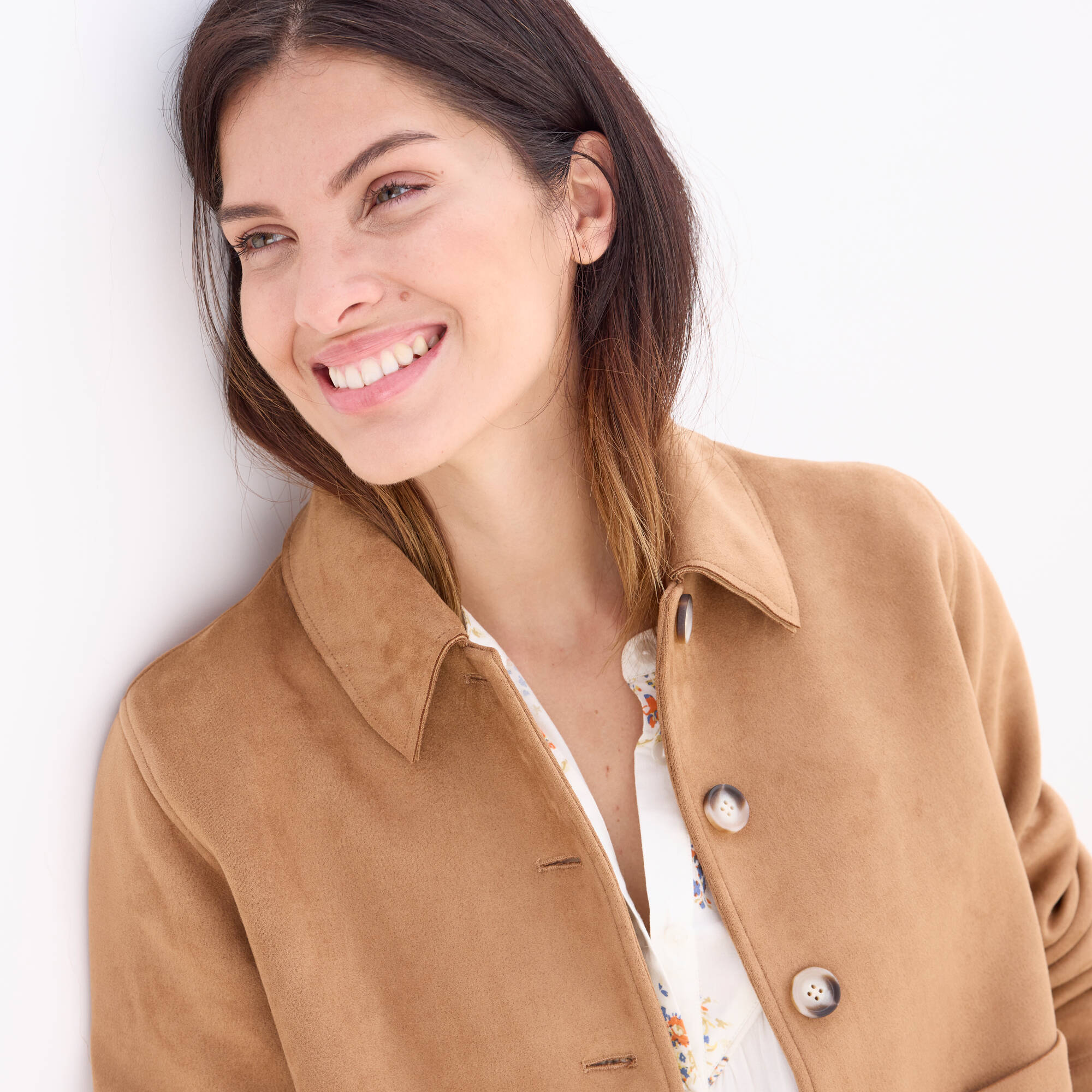 Veste en suédine mi-longue, boutonnée - Blancheporte