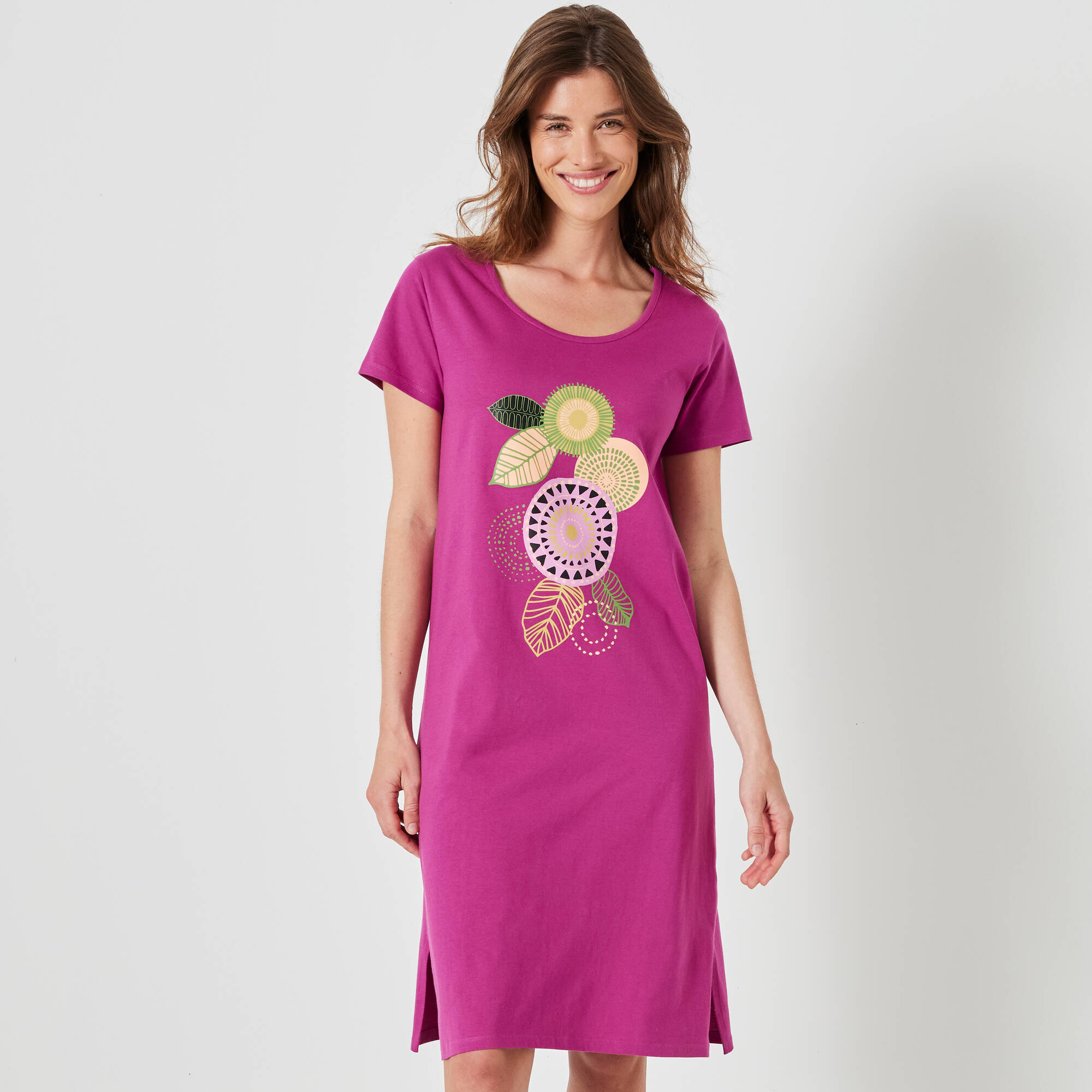 Chemise De Nuit Courte Manches Courtes Motif ''rosaces'' - Blancheporte