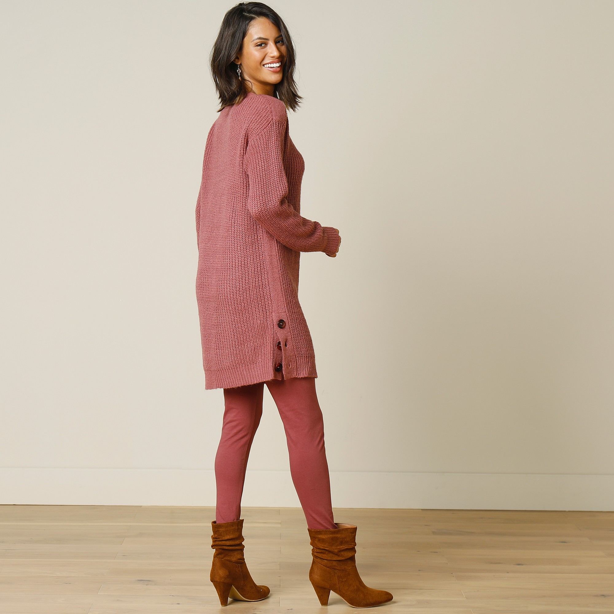 Pull tunique boutonn toucher mohair terracotta Blancheporte