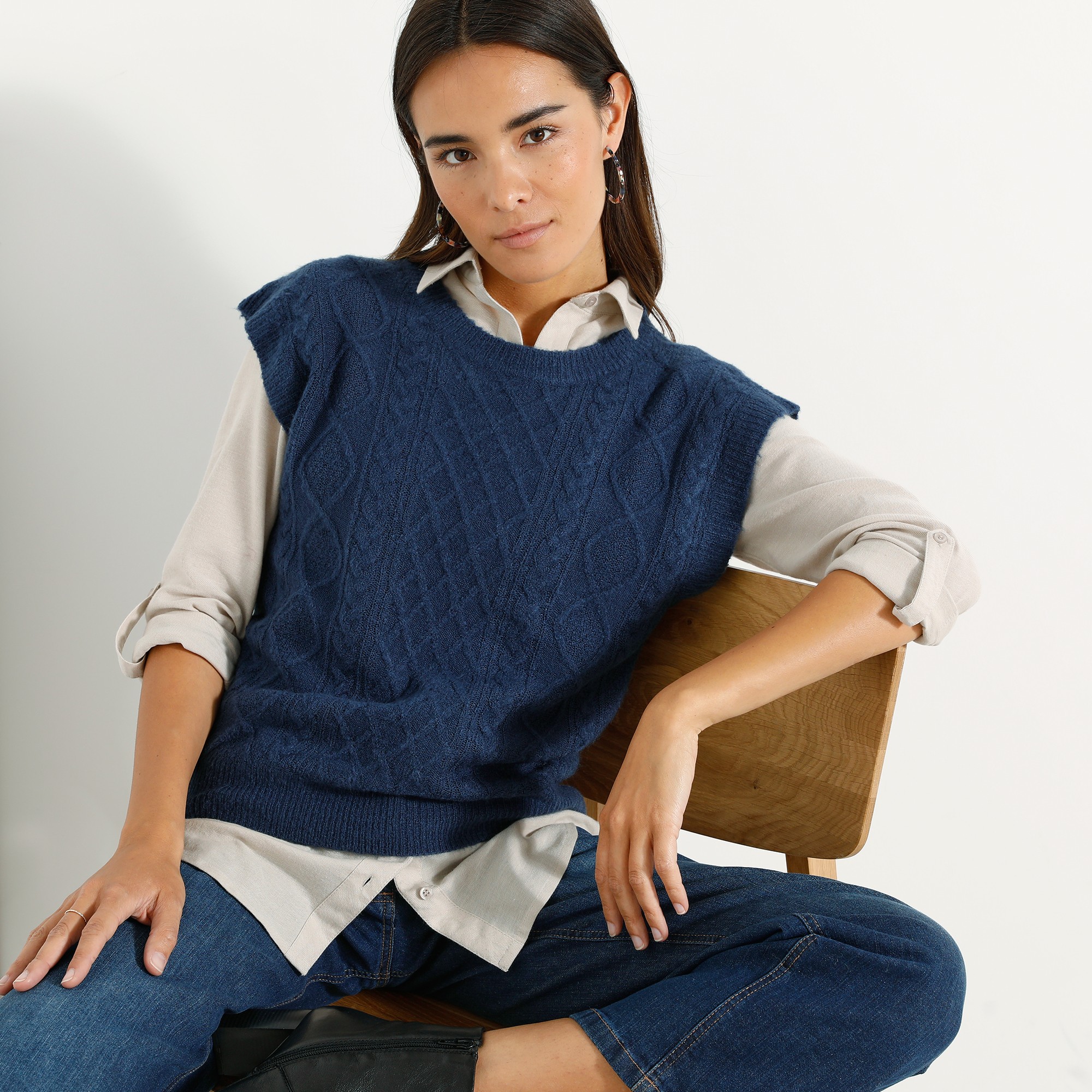 Pull Torsadé Sans Manches, Épaules Tombantes - Blancheporte