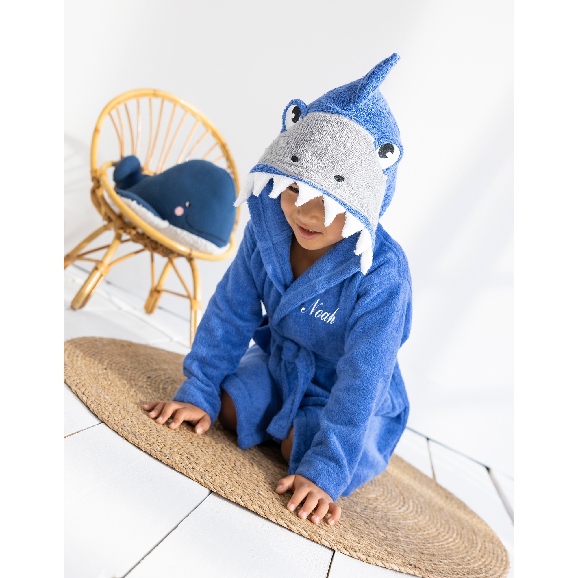 Peignoir De Bain Enfant À Capuche Requin Personnalisable - 340g/m² - Colombine des petits
