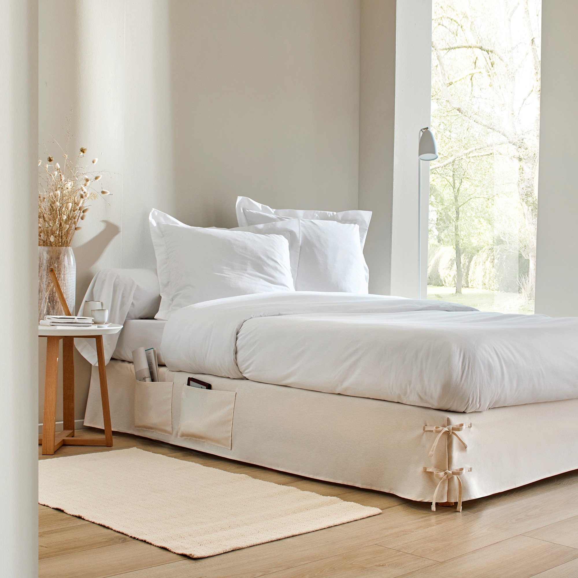 Cache-sommier Intégral À Volant Et À Nouettes Avec Poches - Blancheporte