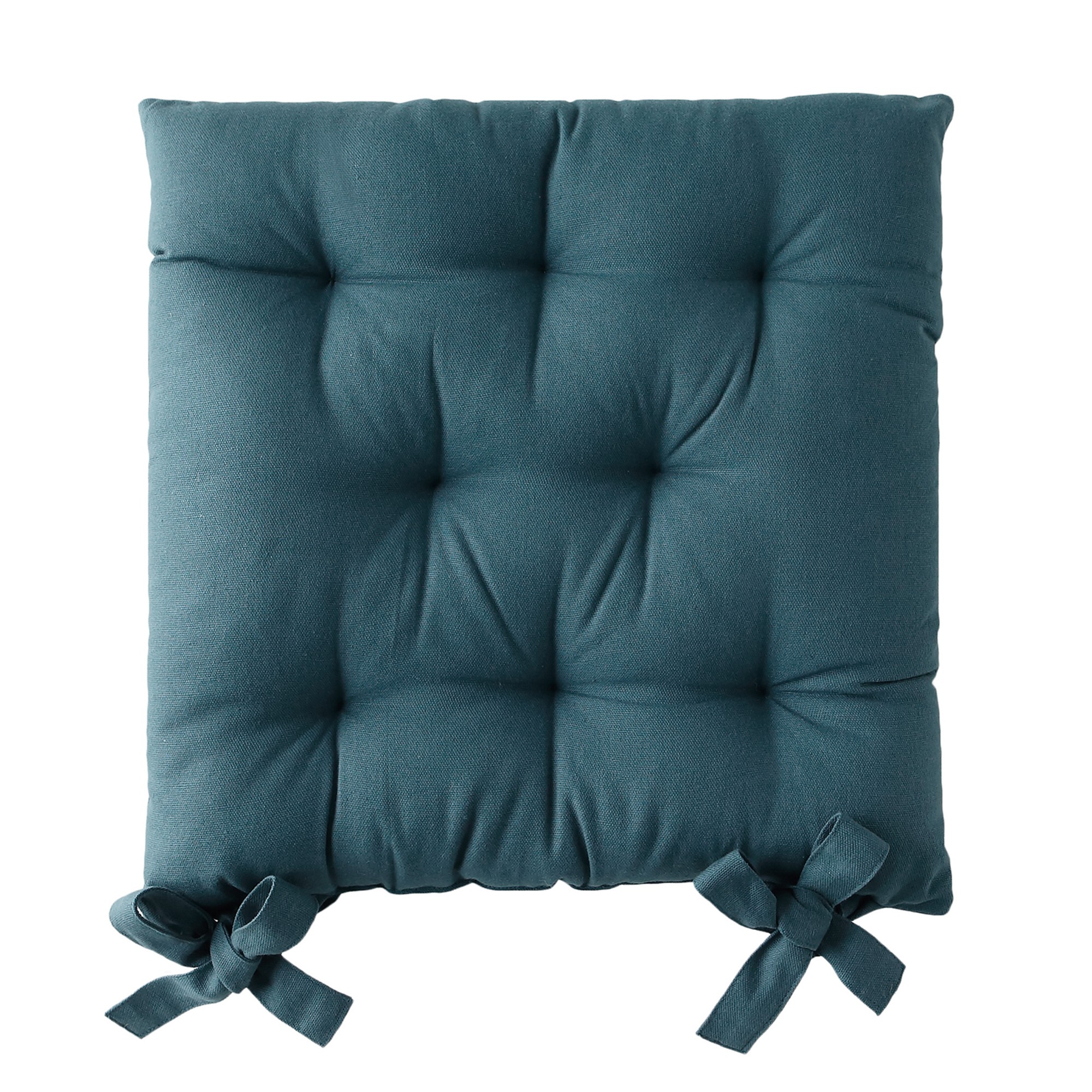 Galette de chaise carrée unie coton bachette - Lot De 2 Galettes De Chaise : 40x40cm - Bleu - Colomb