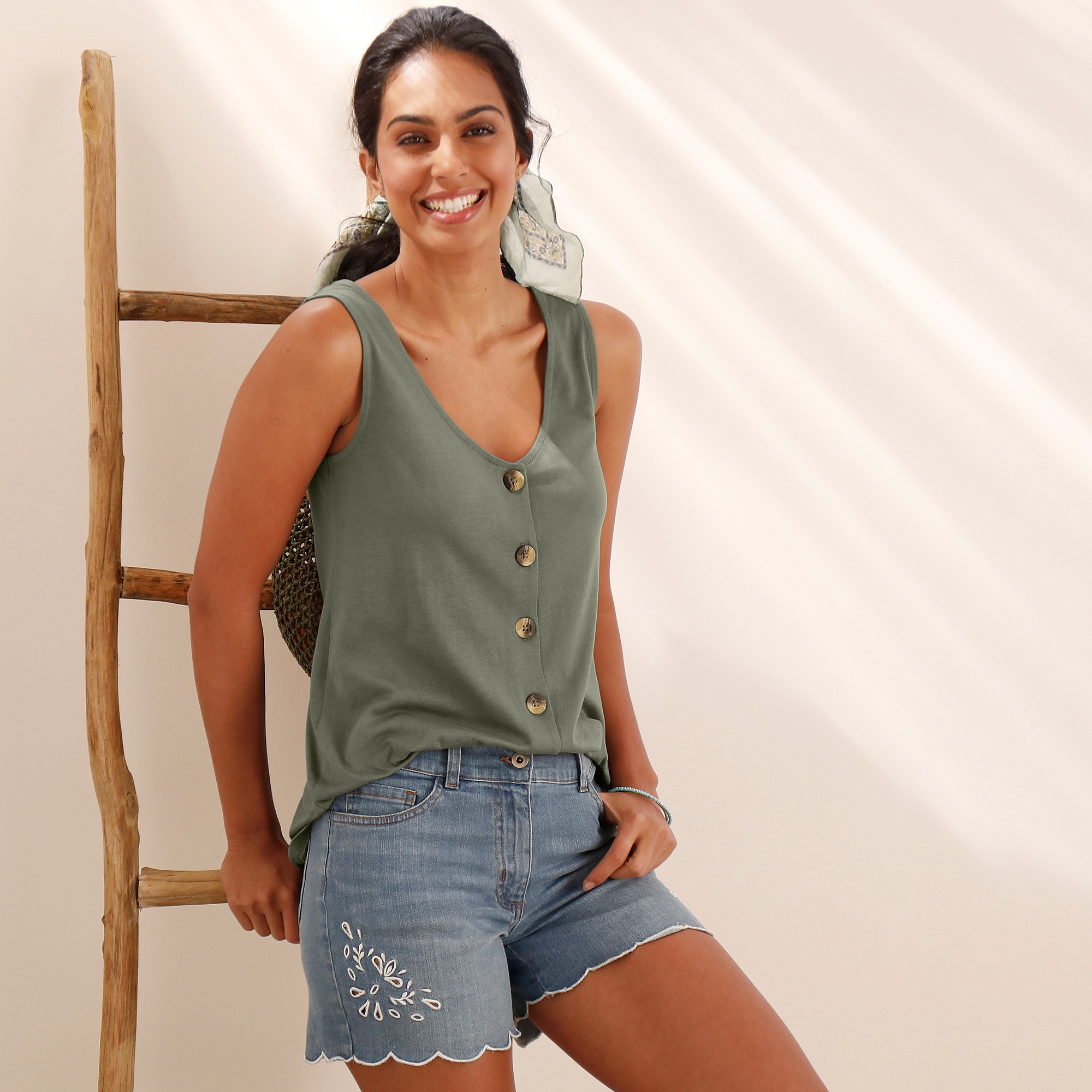 Débardeur Boutonné Uni - Blancheporte