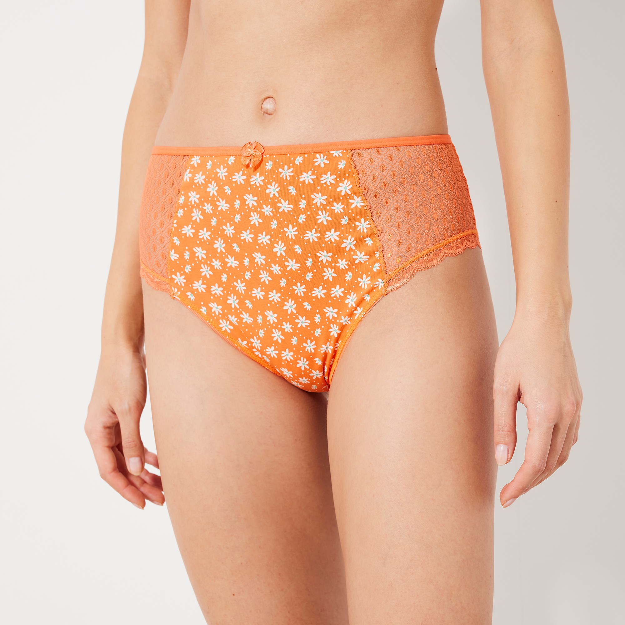 Culotte maxi dentelle coton imprimé Tropea - lot de 4 - 54/56 - Orange/violet - Confidence Lingerie