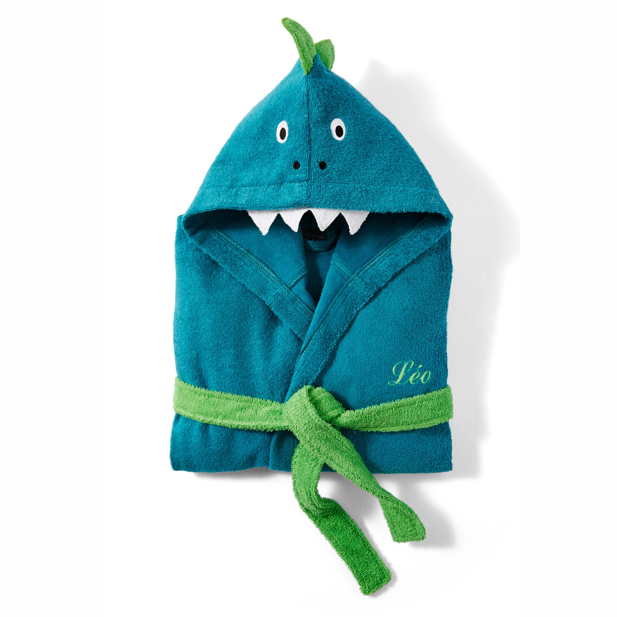 Peignoir de bain personnalisable capuche dinosaure vert