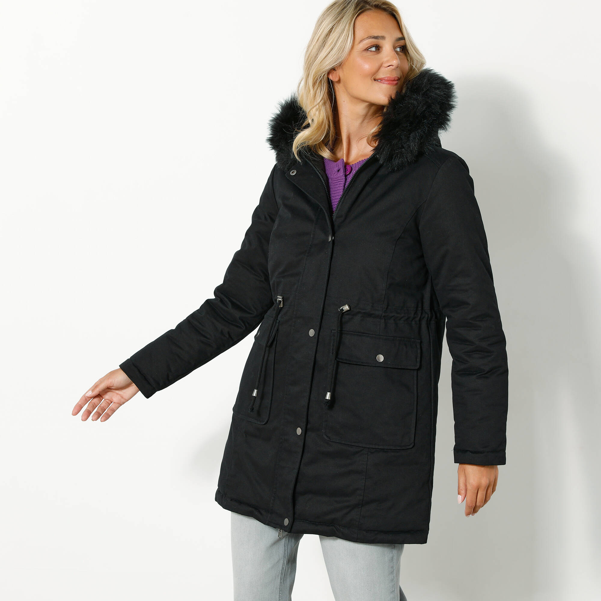 Parka reversible doudoune matelassee deperlante noir Blancheporte