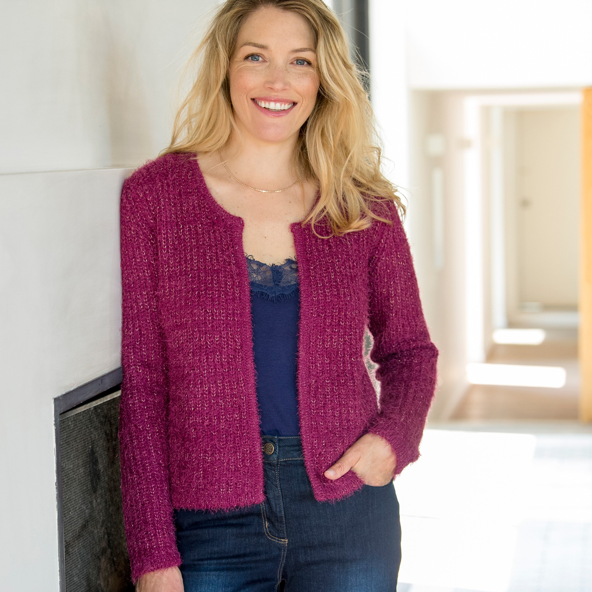 Gilet Paletot Maille Perlée Fantaisie - Blancheporte