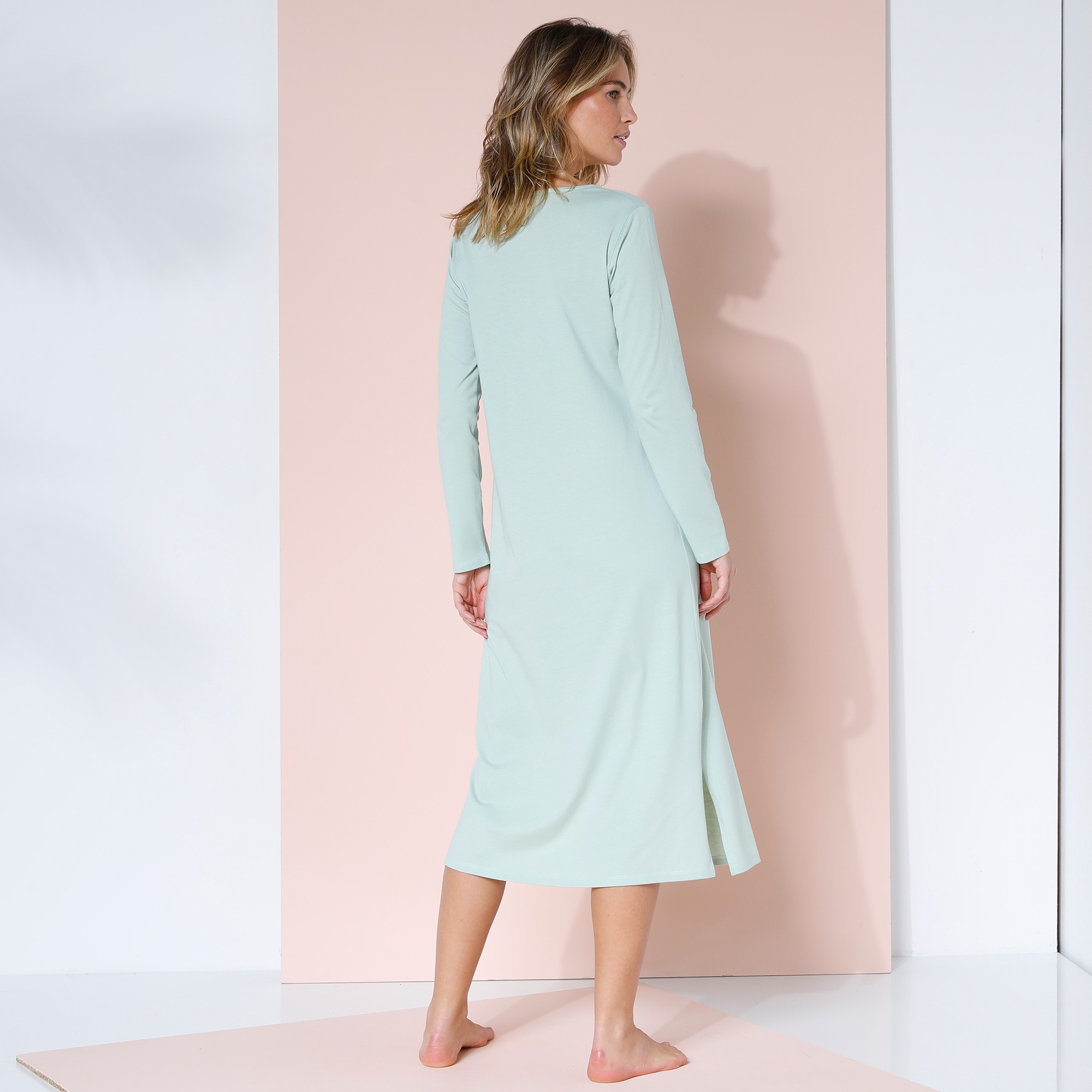 Chemise de nuit longue manches longues unie tilleul Blancheporte