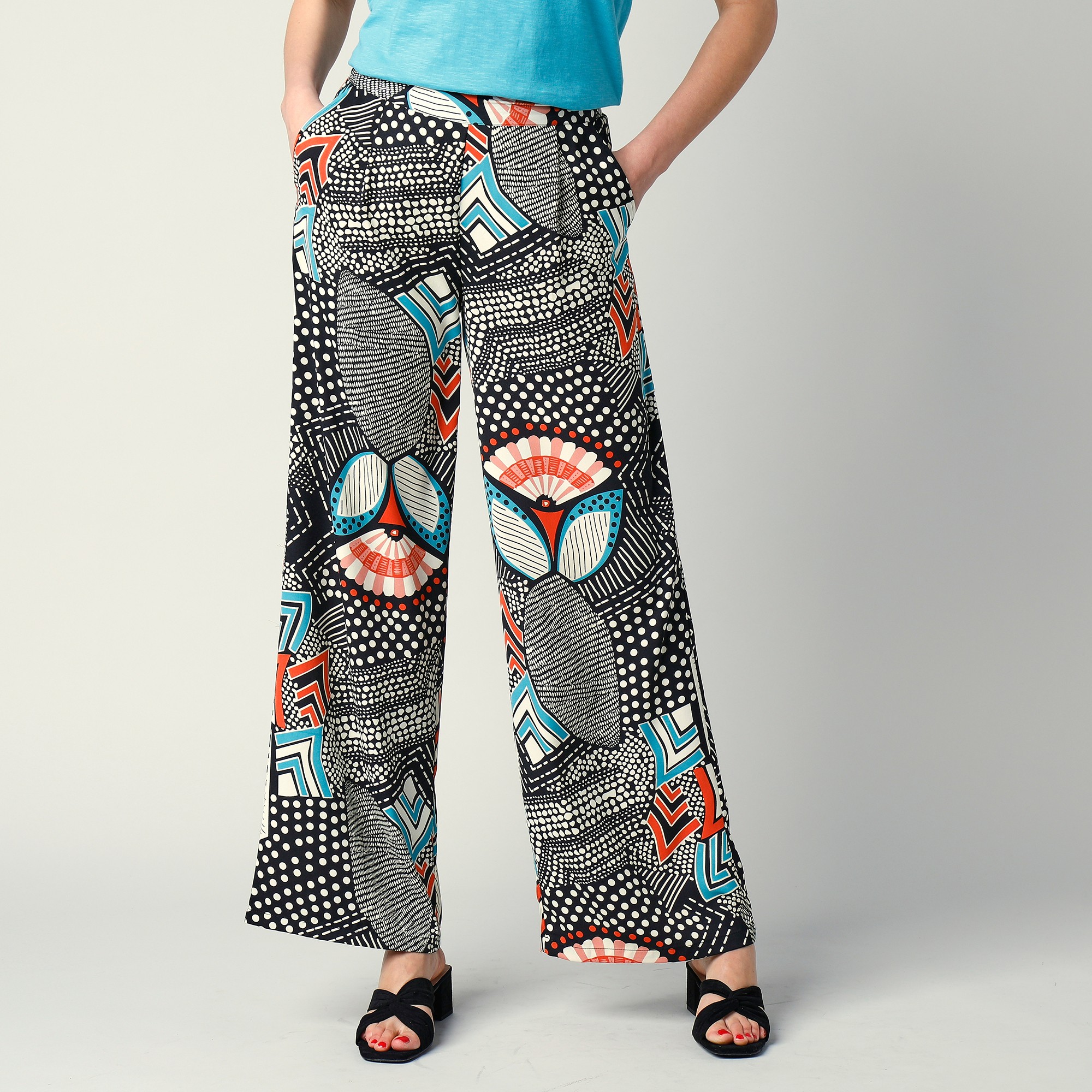 Pantalon Large Imprimé Graphique, Crêpe Fluide - Blancheporte