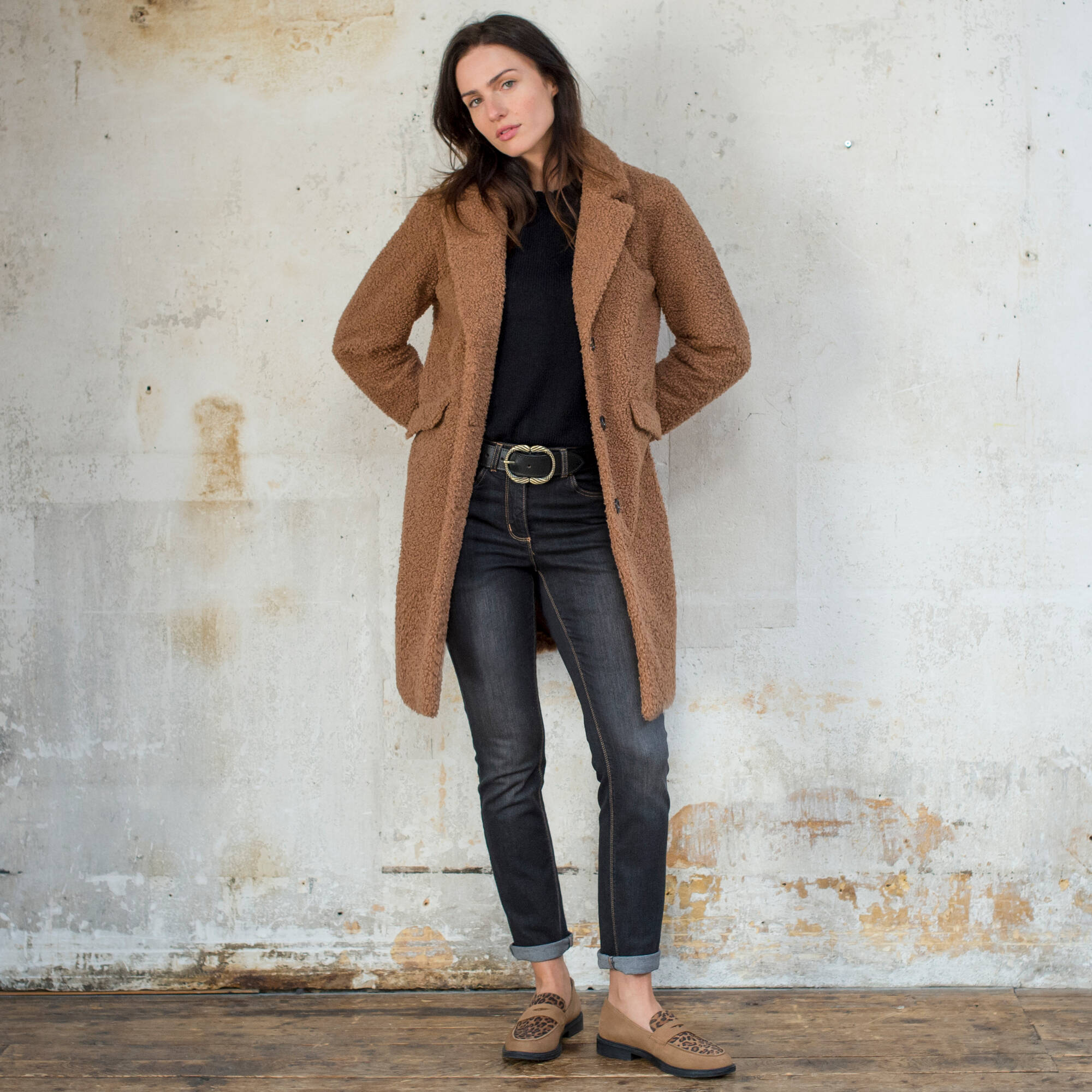 Manteau maille bouclette col tailleur - Blancheporte 90 €