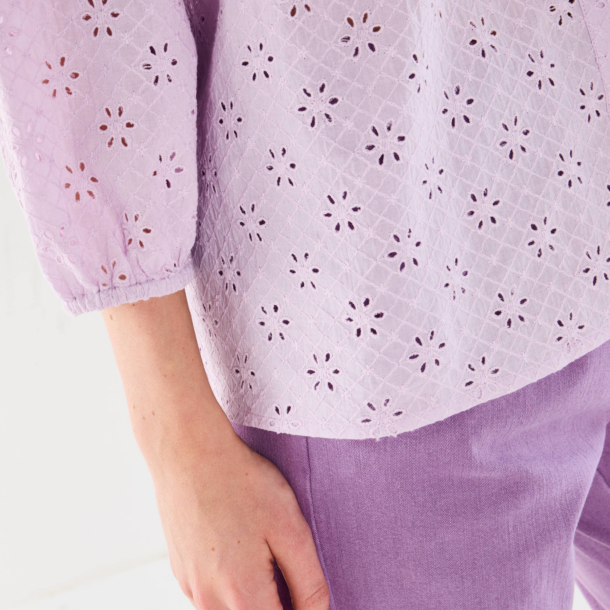 Haut Chemisier Ballon Qiero Rose Violet Brodé - Taille 38, Occasion Très Bon état