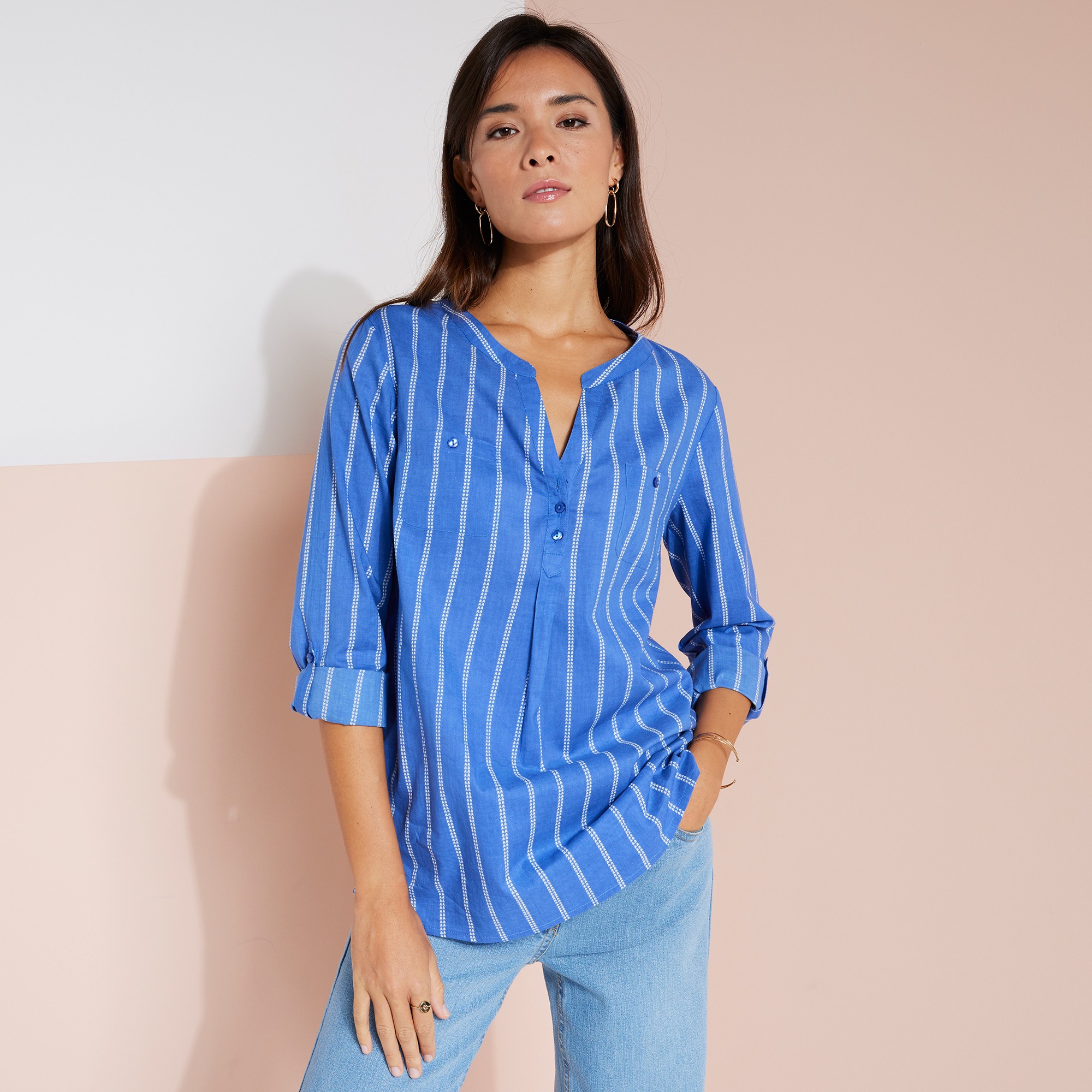 Tunique Rayée Manches Retroussables - Blancheporte