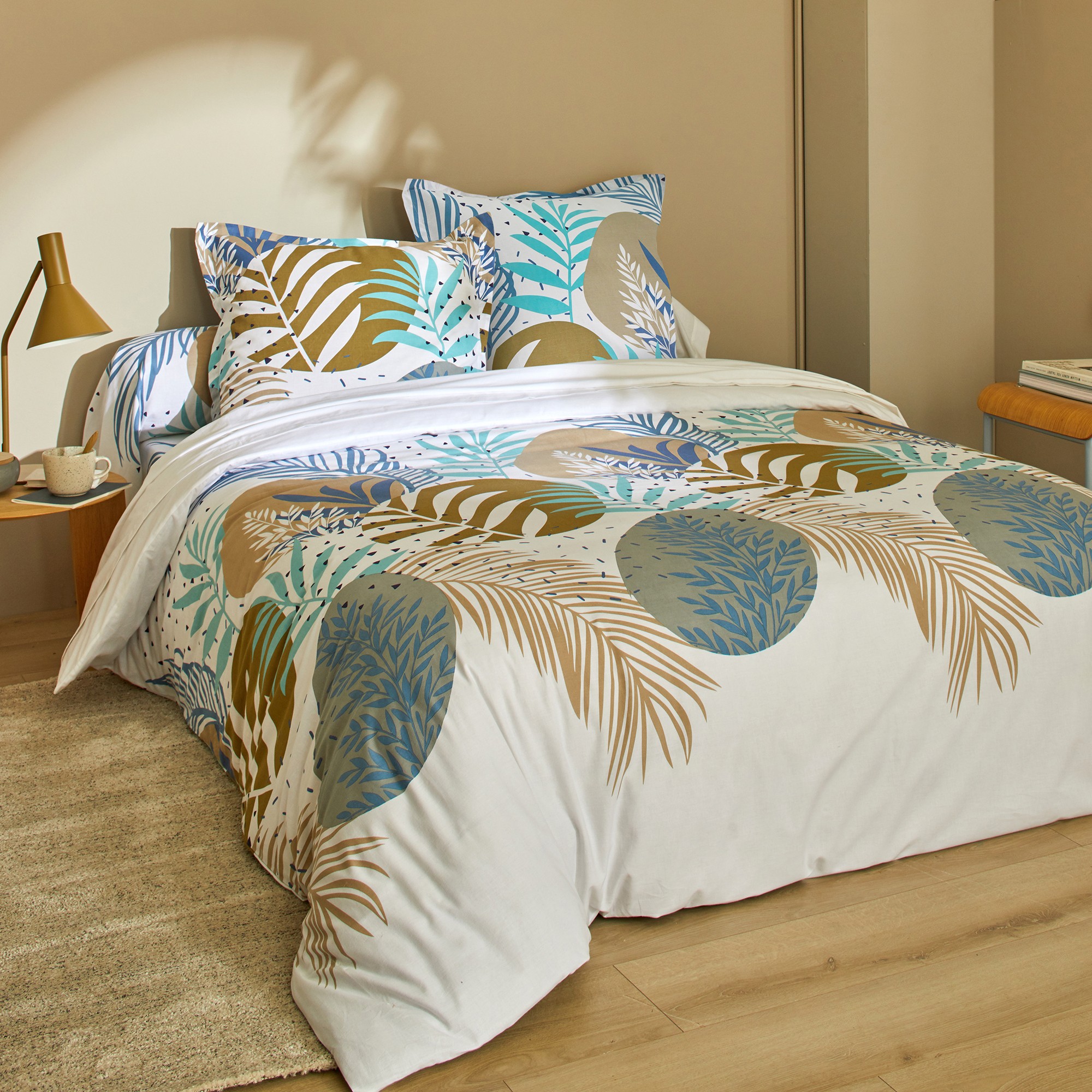 Linge De Lit Fossile En Coton Imprimé Végétal - Colombine