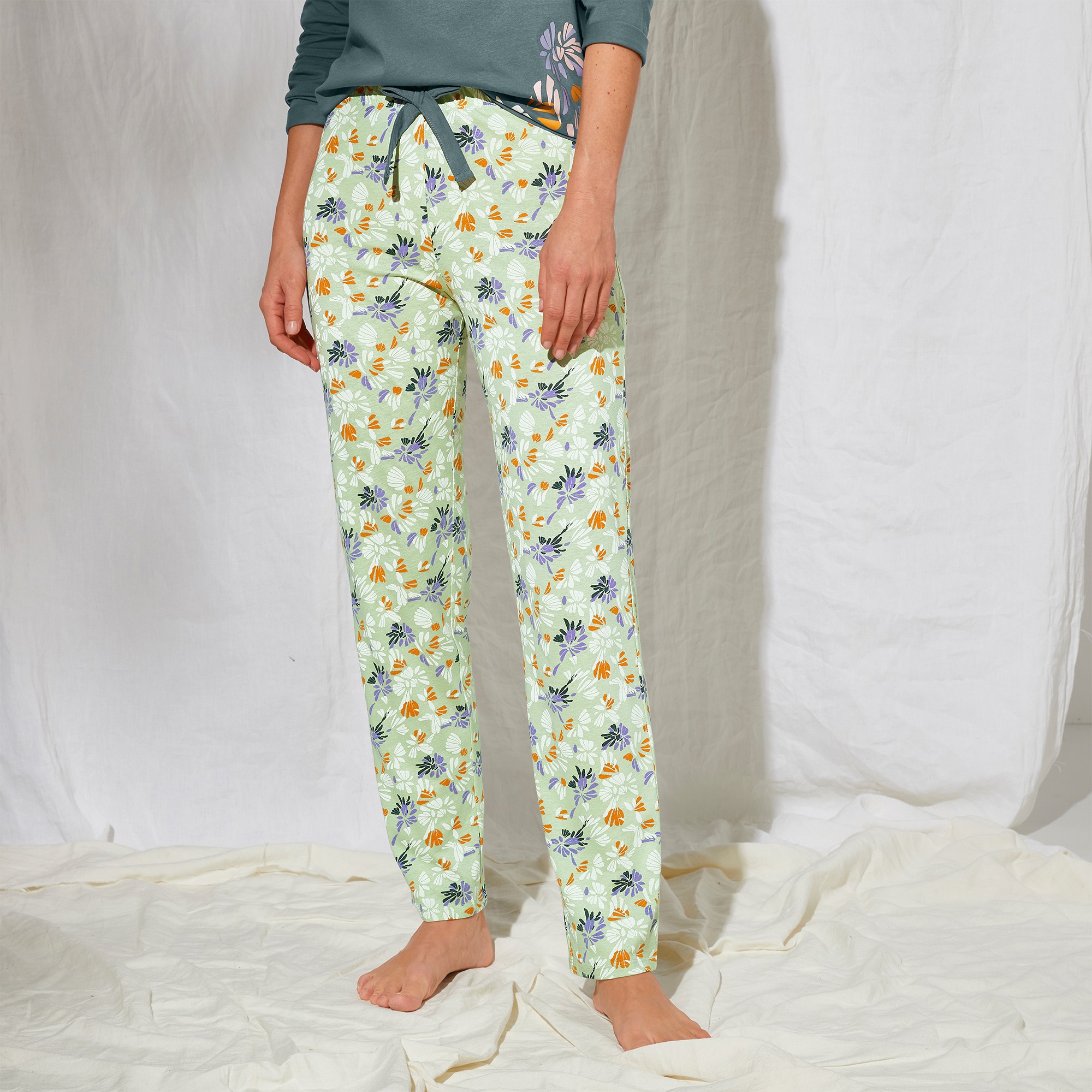 Pantalon Pyjama Coton Imprimé pétales - Blancheporte