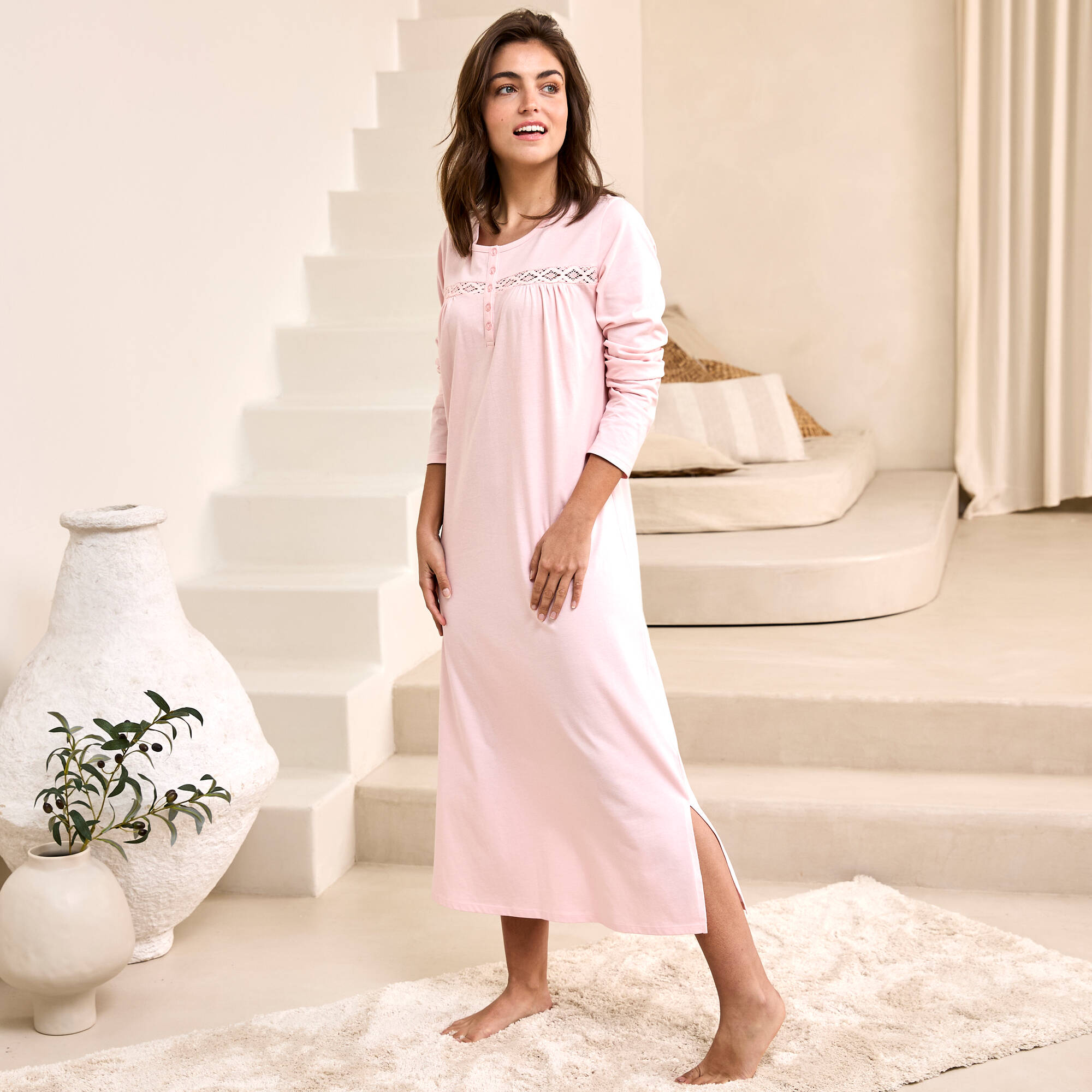 Chemise de nuit longue manches longues unie